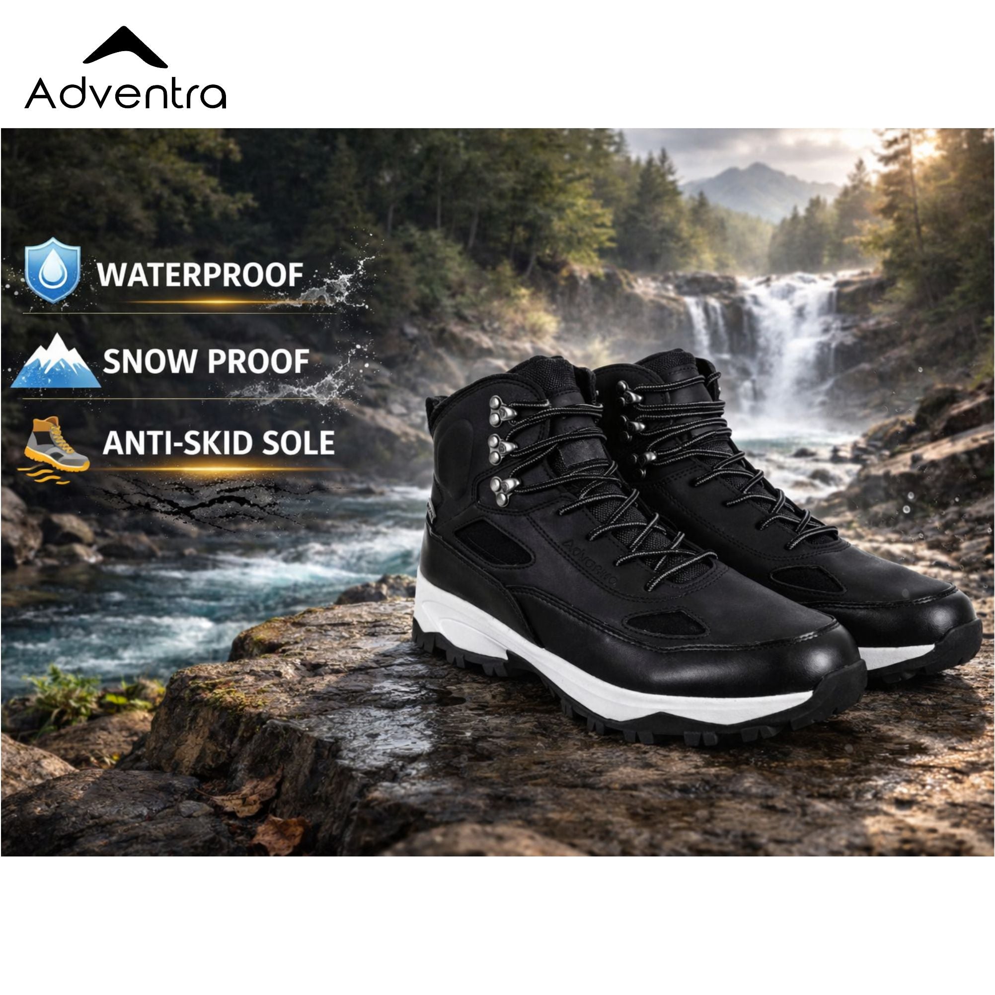 Men Waterproof Mid-Top Trekking Shoes with 4mm Lug Sole (ET1105) Black-thumbmail-2
