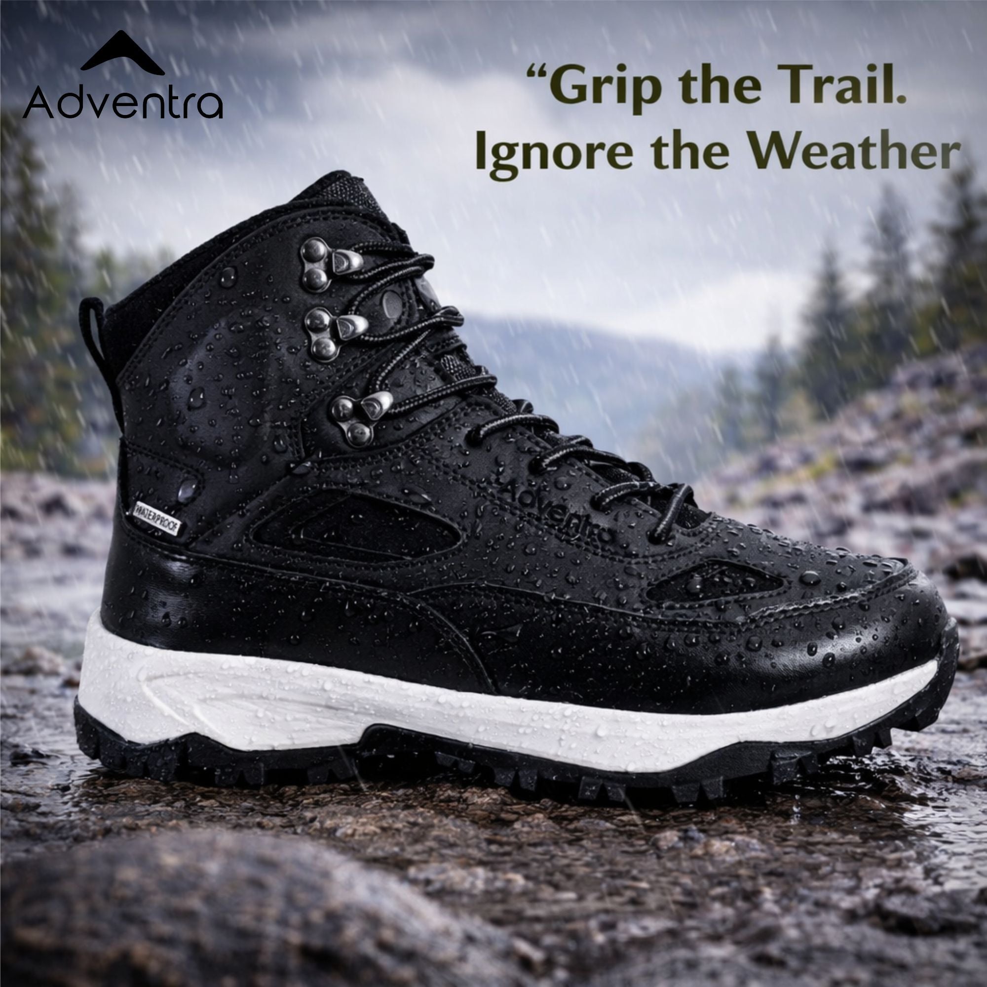 Men Waterproof Mid-Top Trekking Shoes with 4mm Lug Sole (ET1105) Black-thumbmail-3