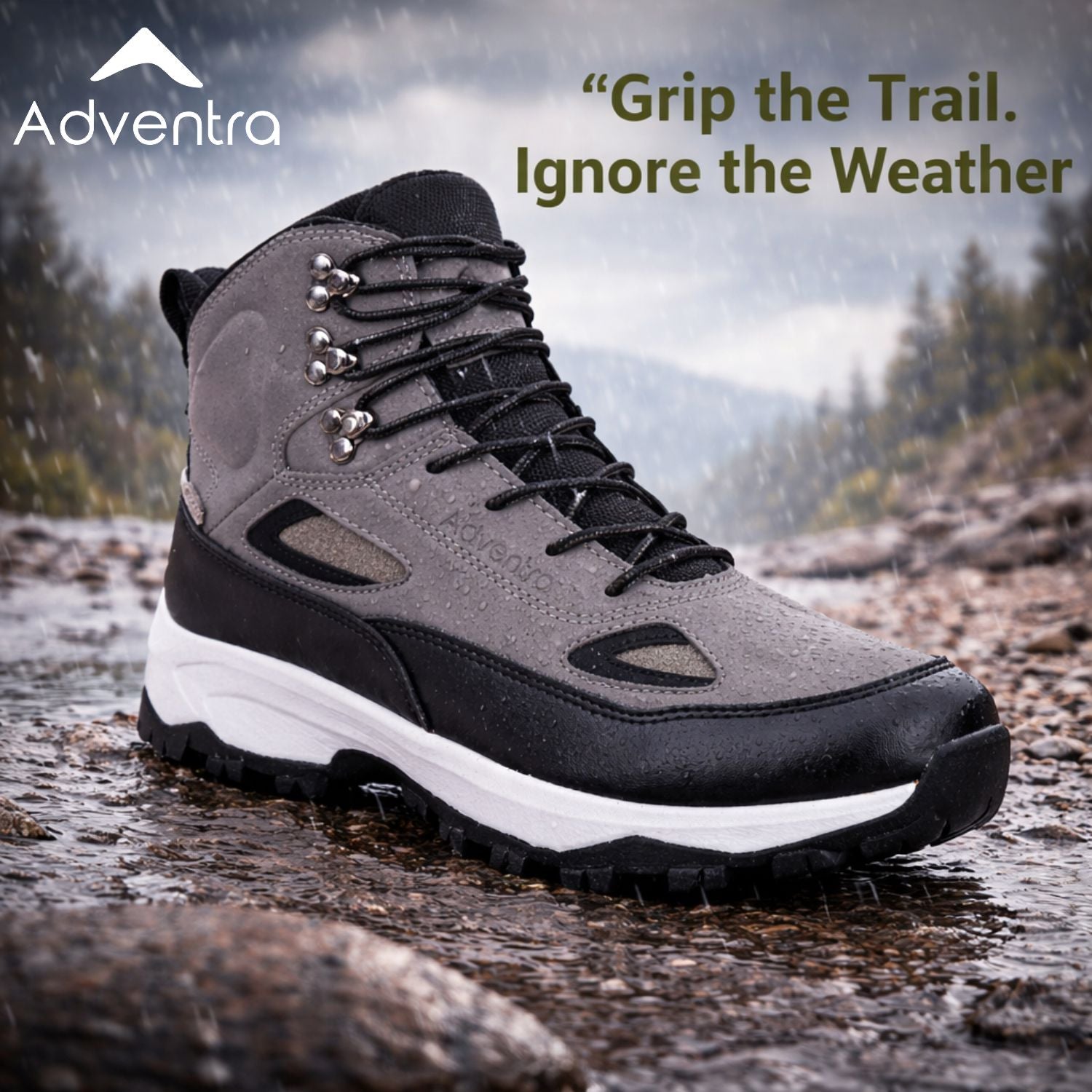 Men Waterproof Mid-Top Trekking Shoes with 4mm Lug Sole (ET1105) Grey-thumbmail-3