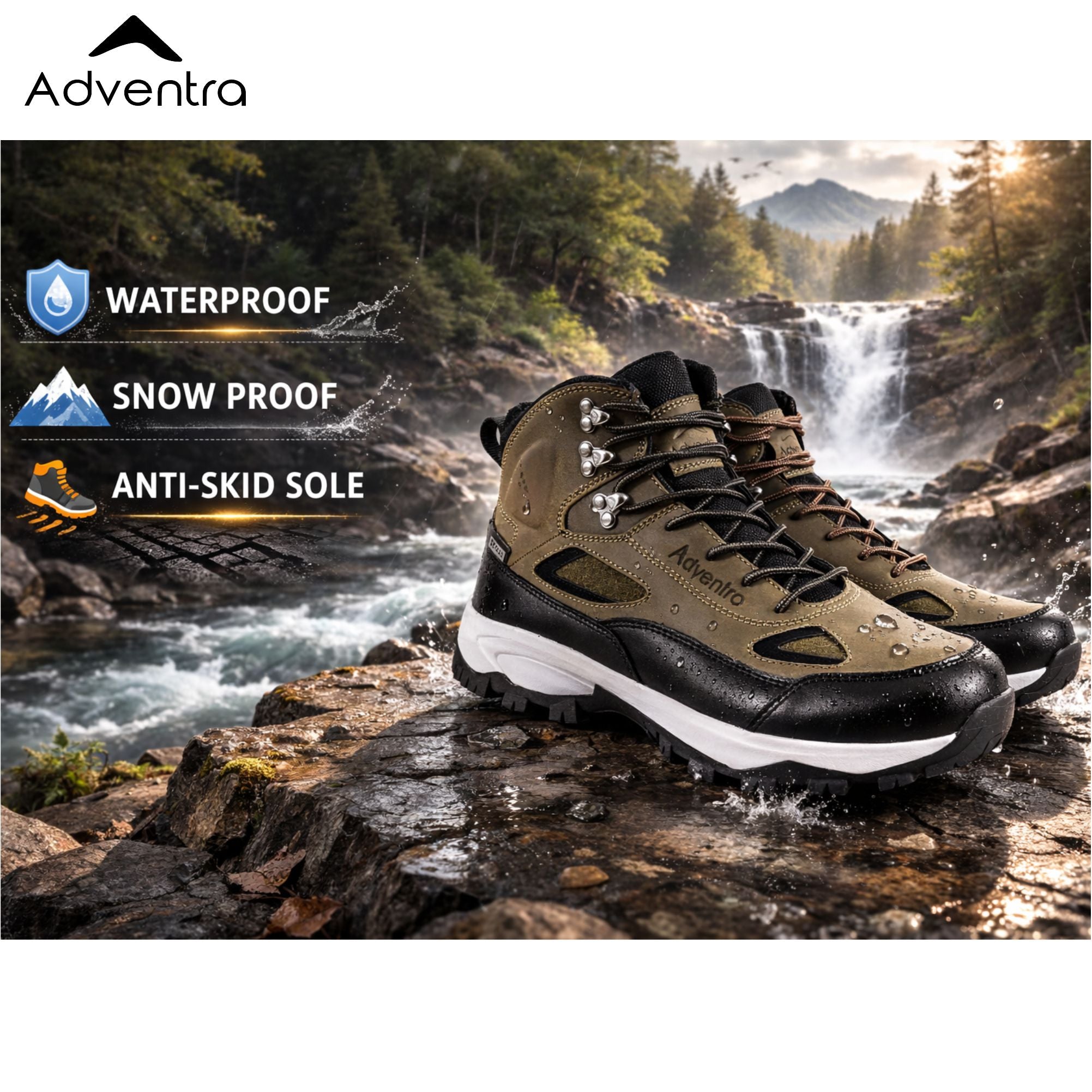Men Waterproof Mid-Top Trekking Shoes with 4mm Lug Sole (ET1105) Olive Green-thumbmail-2