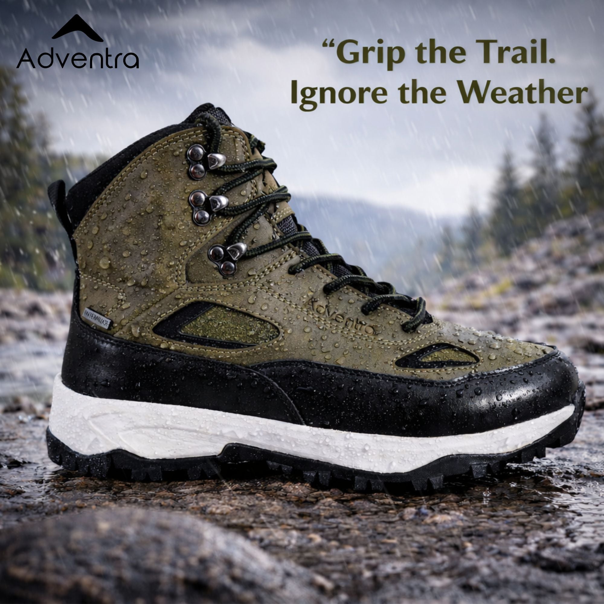 Men Waterproof Mid-Top Trekking Shoes with 4mm Lug Sole (ET1105) Olive Green-thumbmail-3