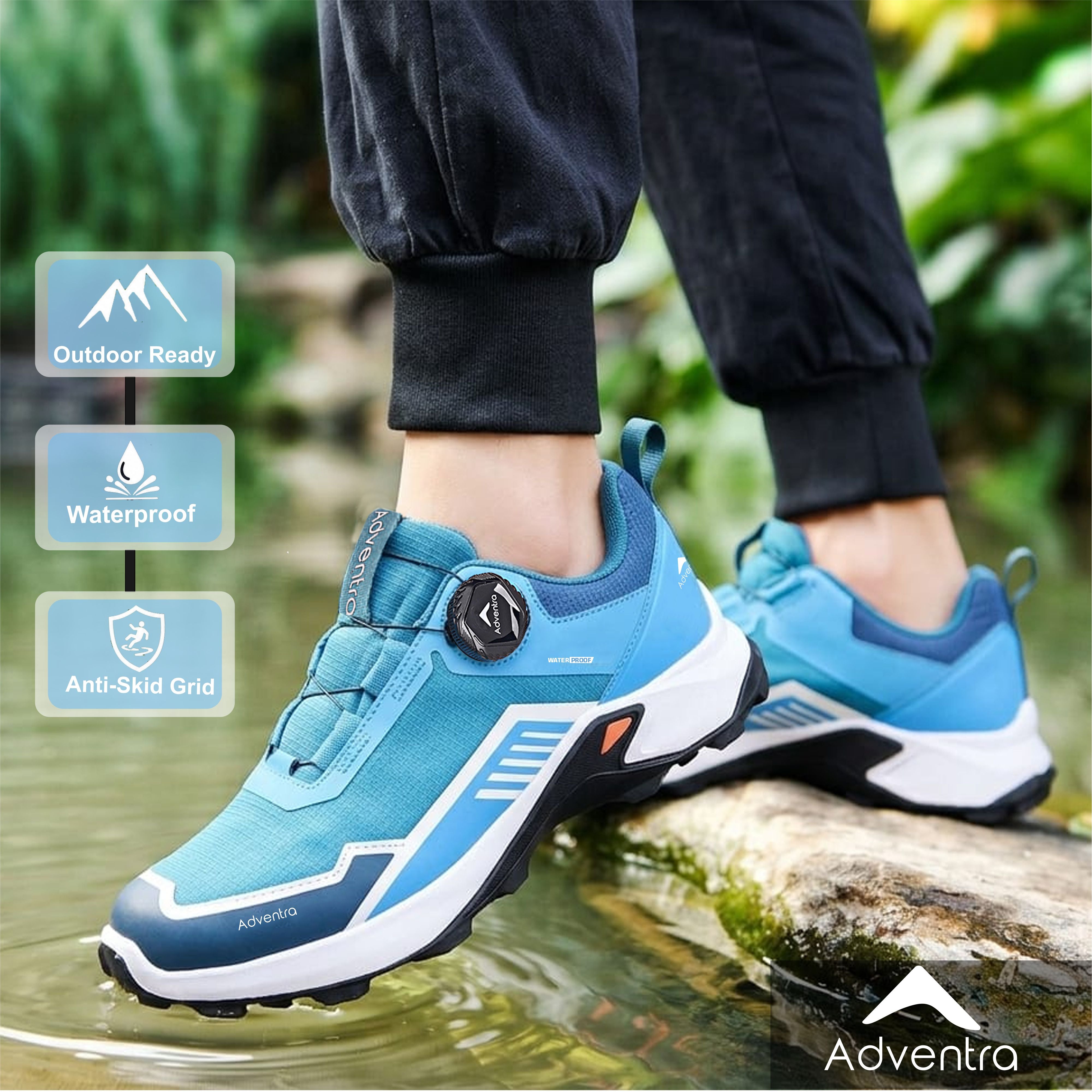 Men Waterproof Low-Top Hiking Shoes with Auto-Lacing (ET1102) Blue-thumbmail-2
