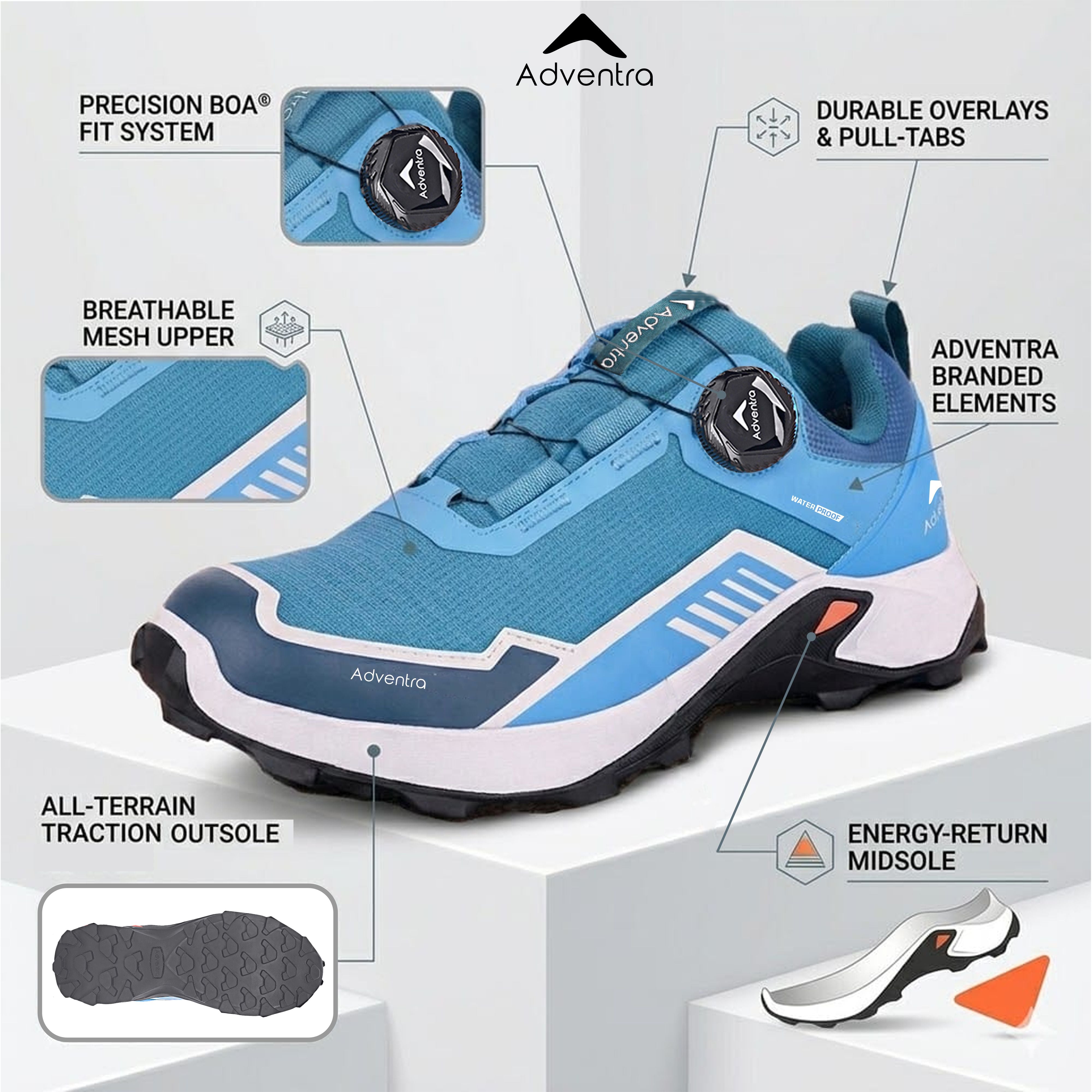 Men Waterproof Low-Top Hiking Shoes with Auto-Lacing (ET1102) Blue-thumbmail-3