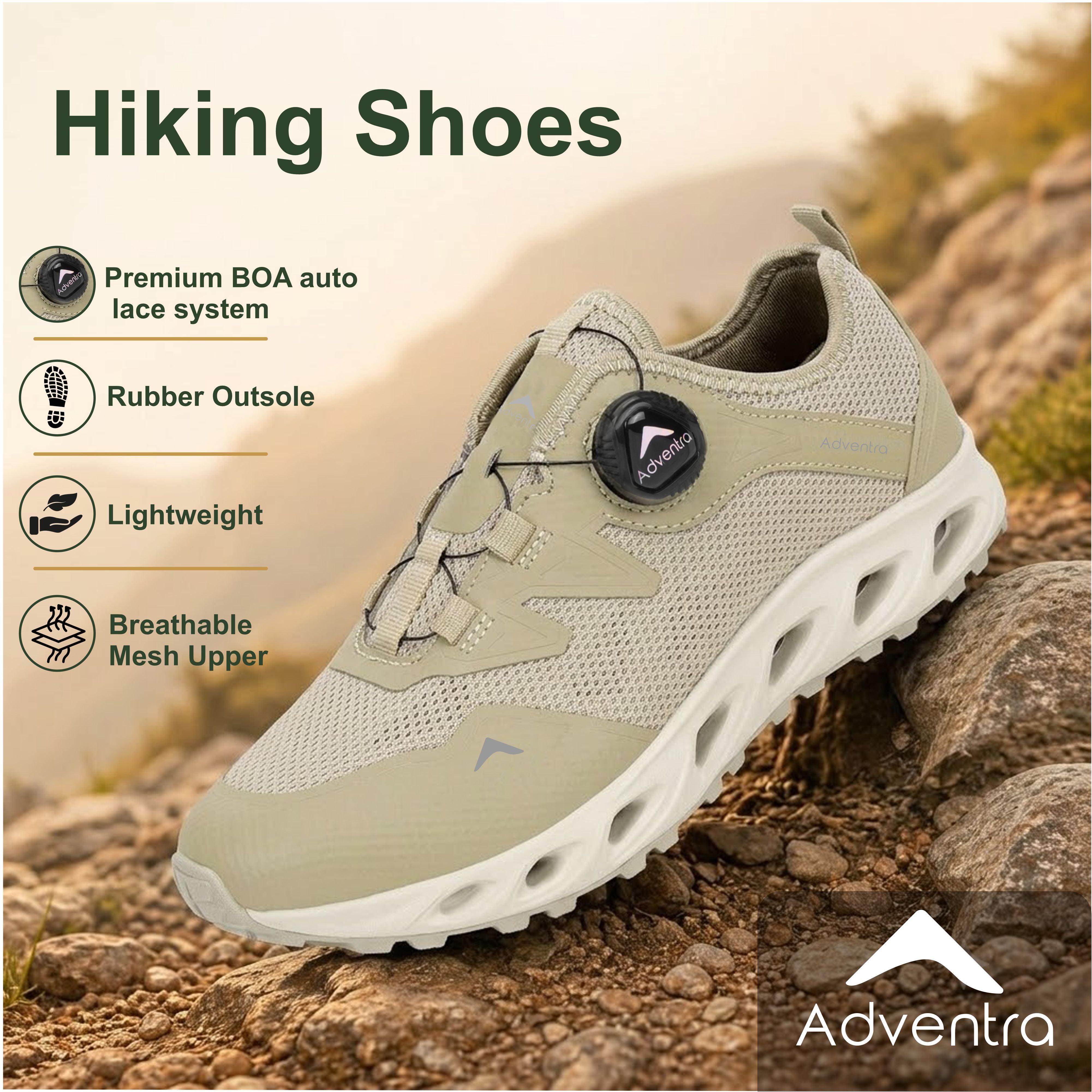 Men Lightweight Ultra Grip Hiking Shoes with Auto Lace (ET1109) Beige-thumbmail-3