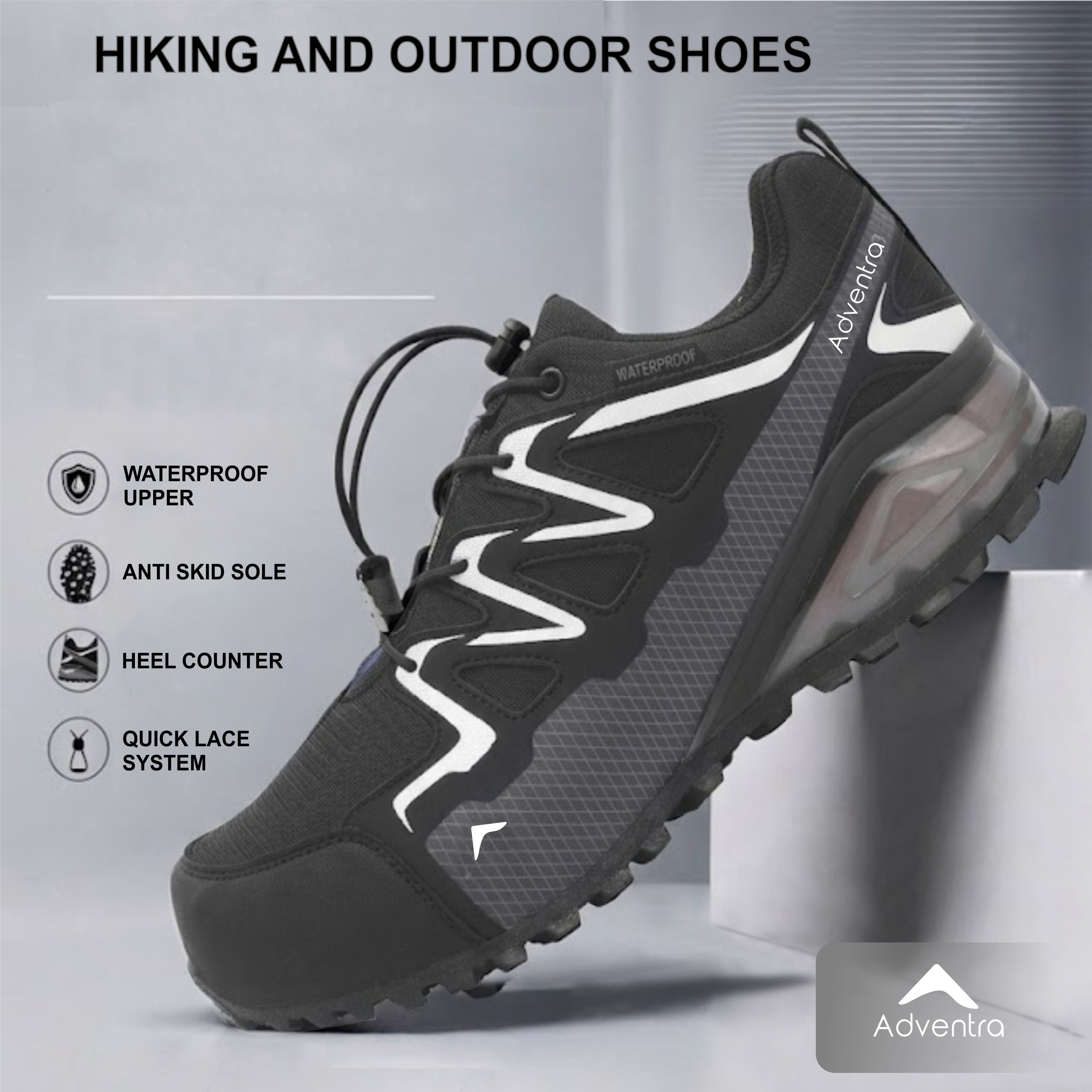 Men Waterproof Low Ankle Hiking Shoes with Anti Slip Grip & EVA Cushion (ET1110) Black-thumbmail-4