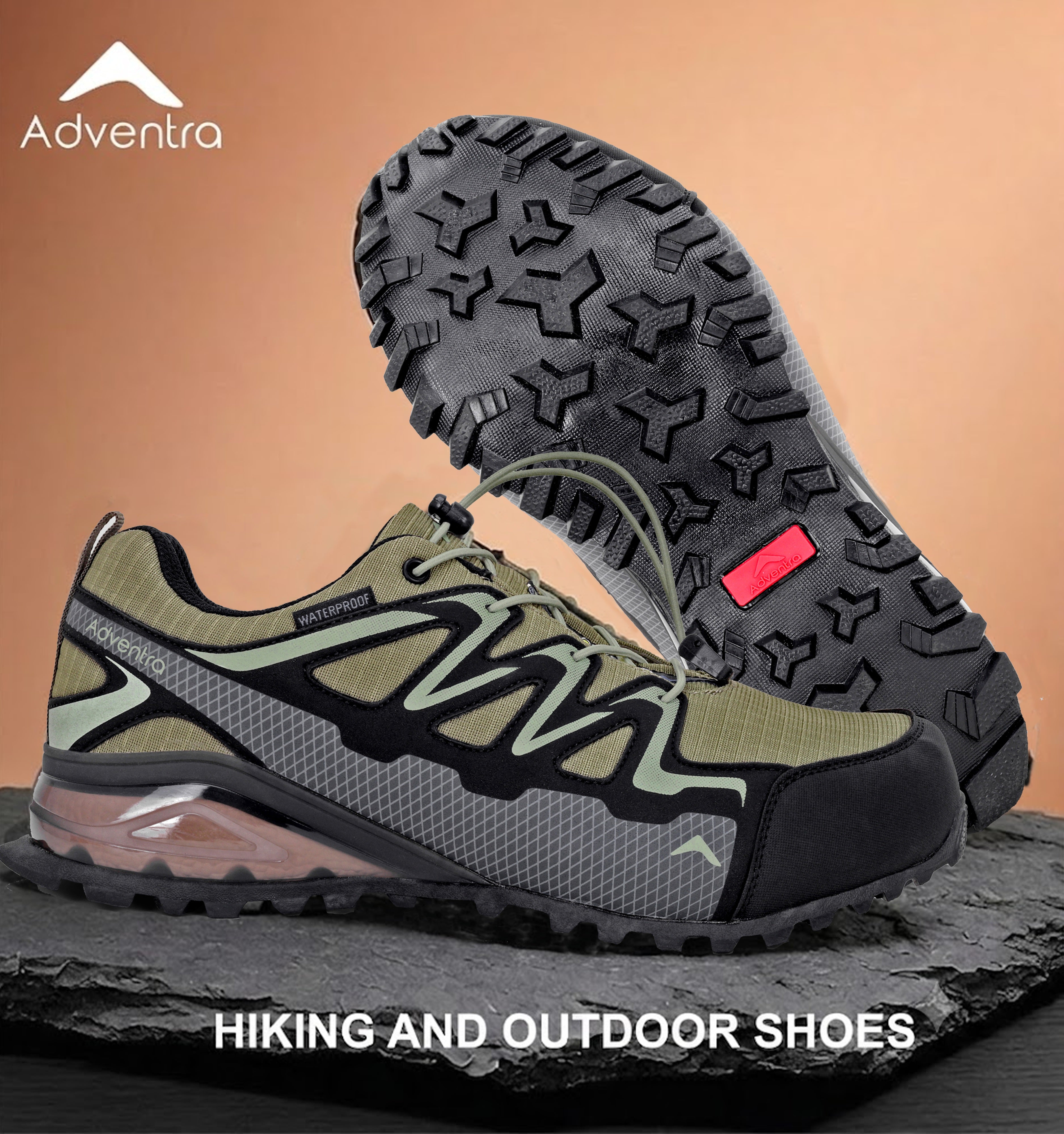 Men Waterproof Low Ankle Hiking Shoes with Anti Slip Grip & EVA Cushion (ET1110) Olive-thumbmail-3