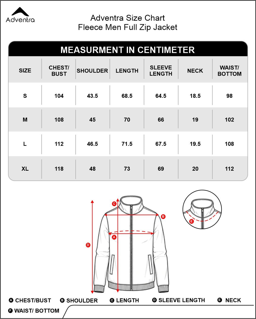 Waterproof Hooded Jacket with Pockets – Warm -10°C (ET1100) Blue Size Chart