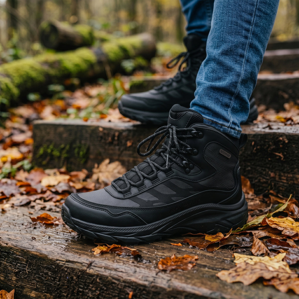 Waterproof Mid Ankle Hiking Shoes with Anti-Skid Rubber Sole (ET1112) - Black-thumbmail-3