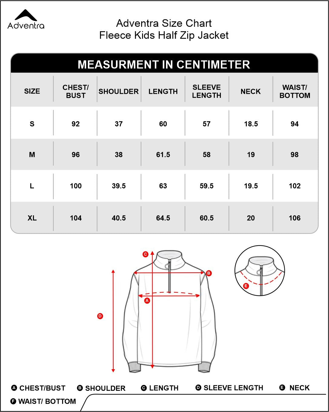 Kids Half Zip Fleece Jacket – Lightweight (ET1000) Glacial Teal Size Chart