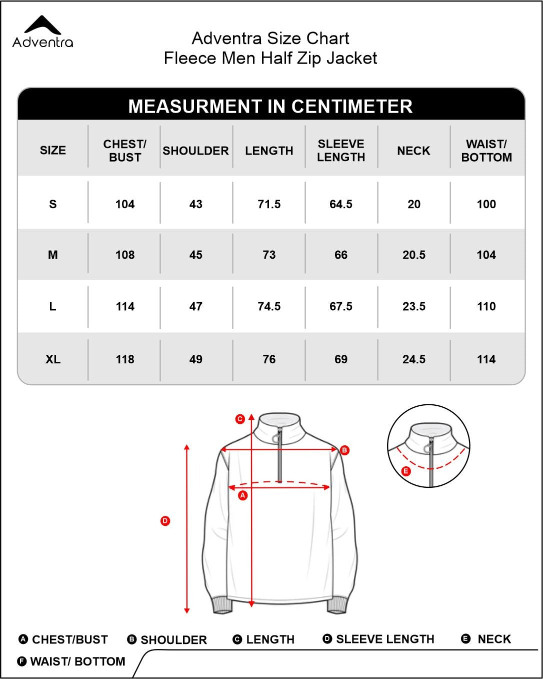Half Zip Fleece Jacket – Lightweight (ET1000) Black Size Chart