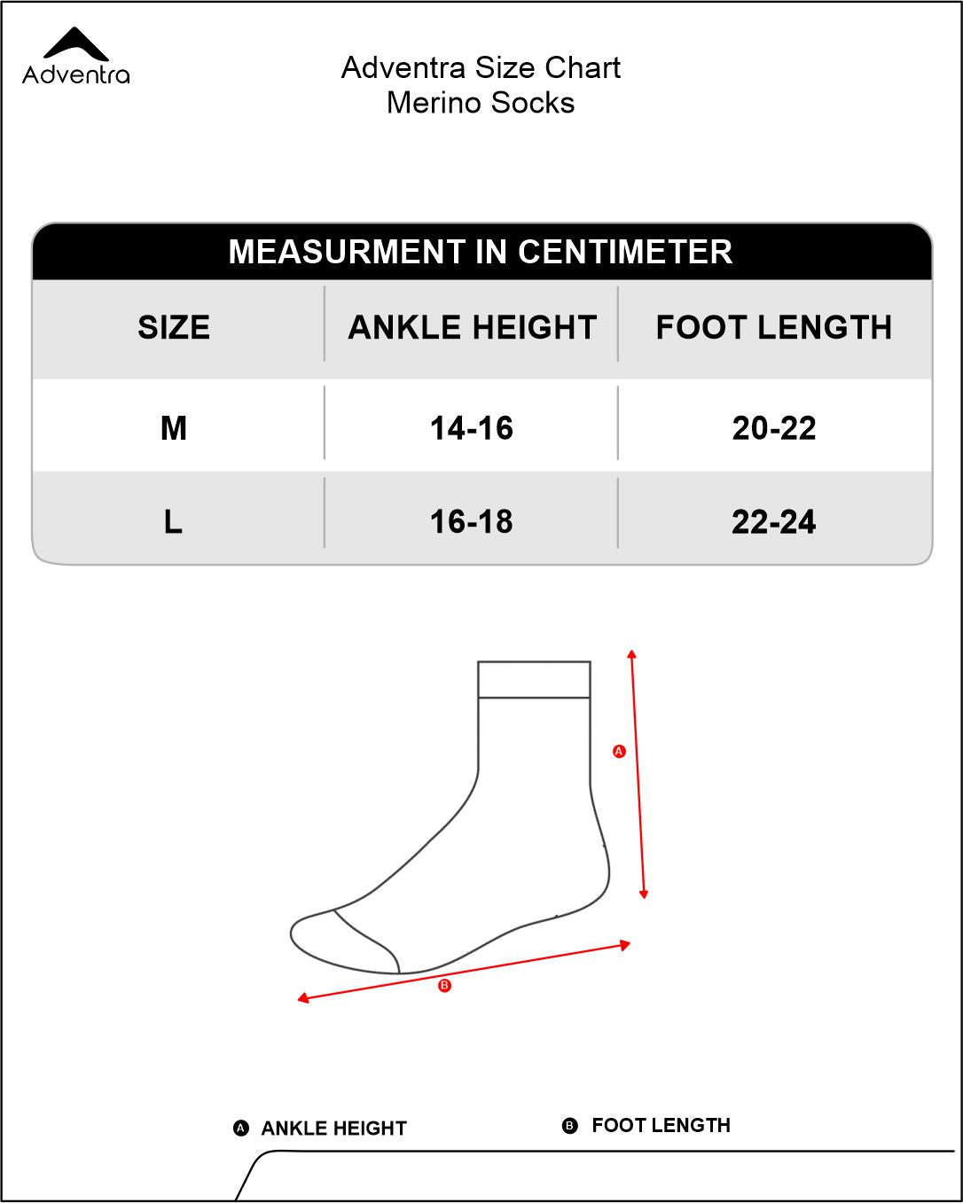 Merino Wool Thermal Socks – Pack of 2 (WH1101) – Sea Kelp Size Chart