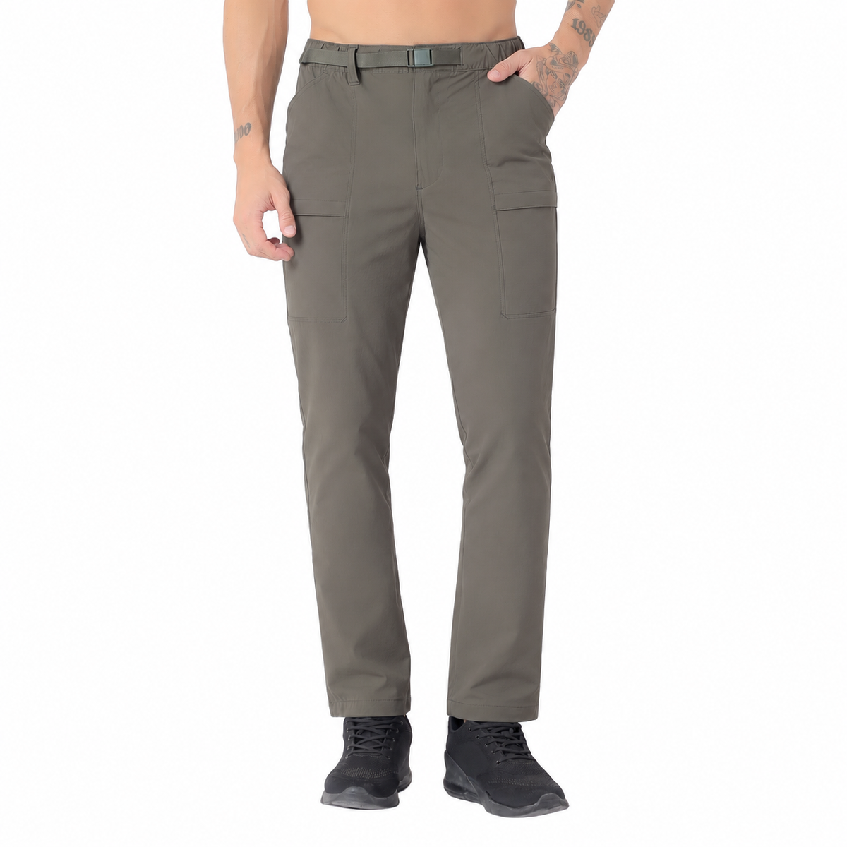 Men's Lightweight Long Pants with Buckle Belt (EH970) Olive