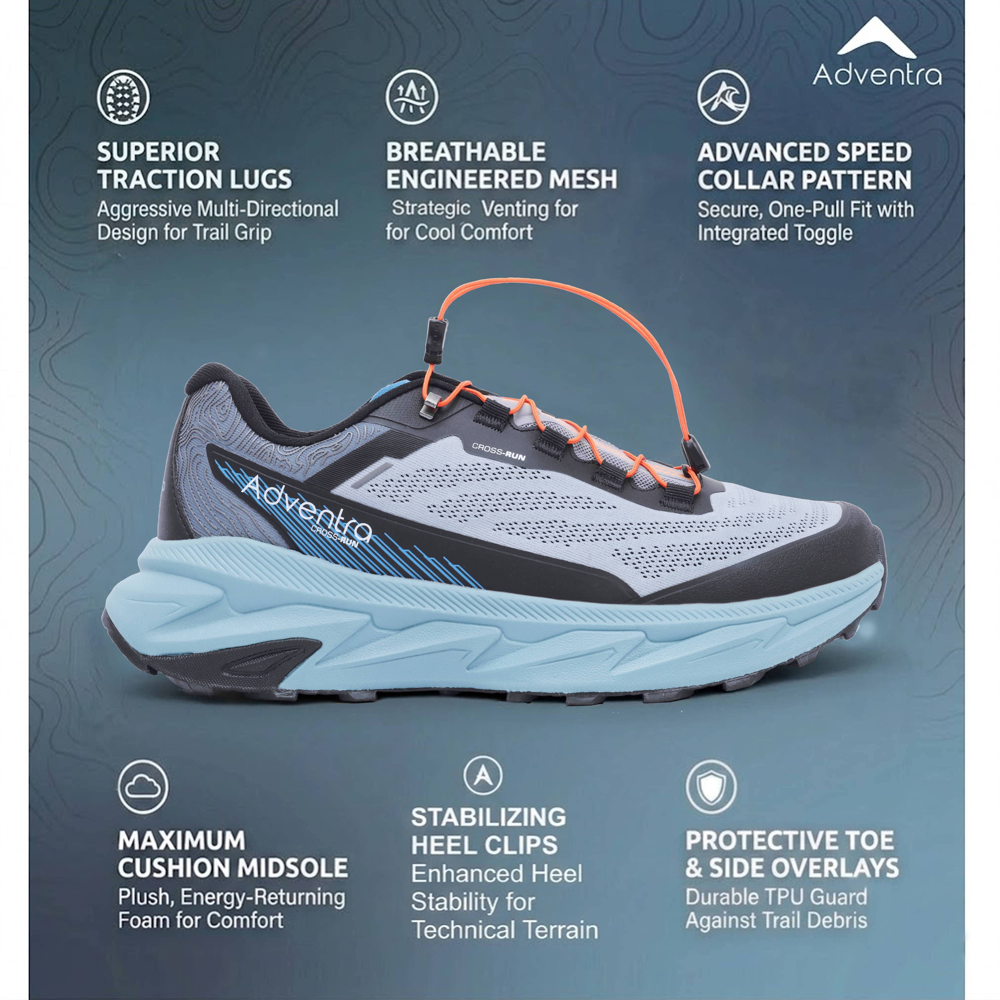 Men Trail Running Ultra Grip Lightweight Sports Shoes (TR2012) Grey-Blue-thumbmail-3