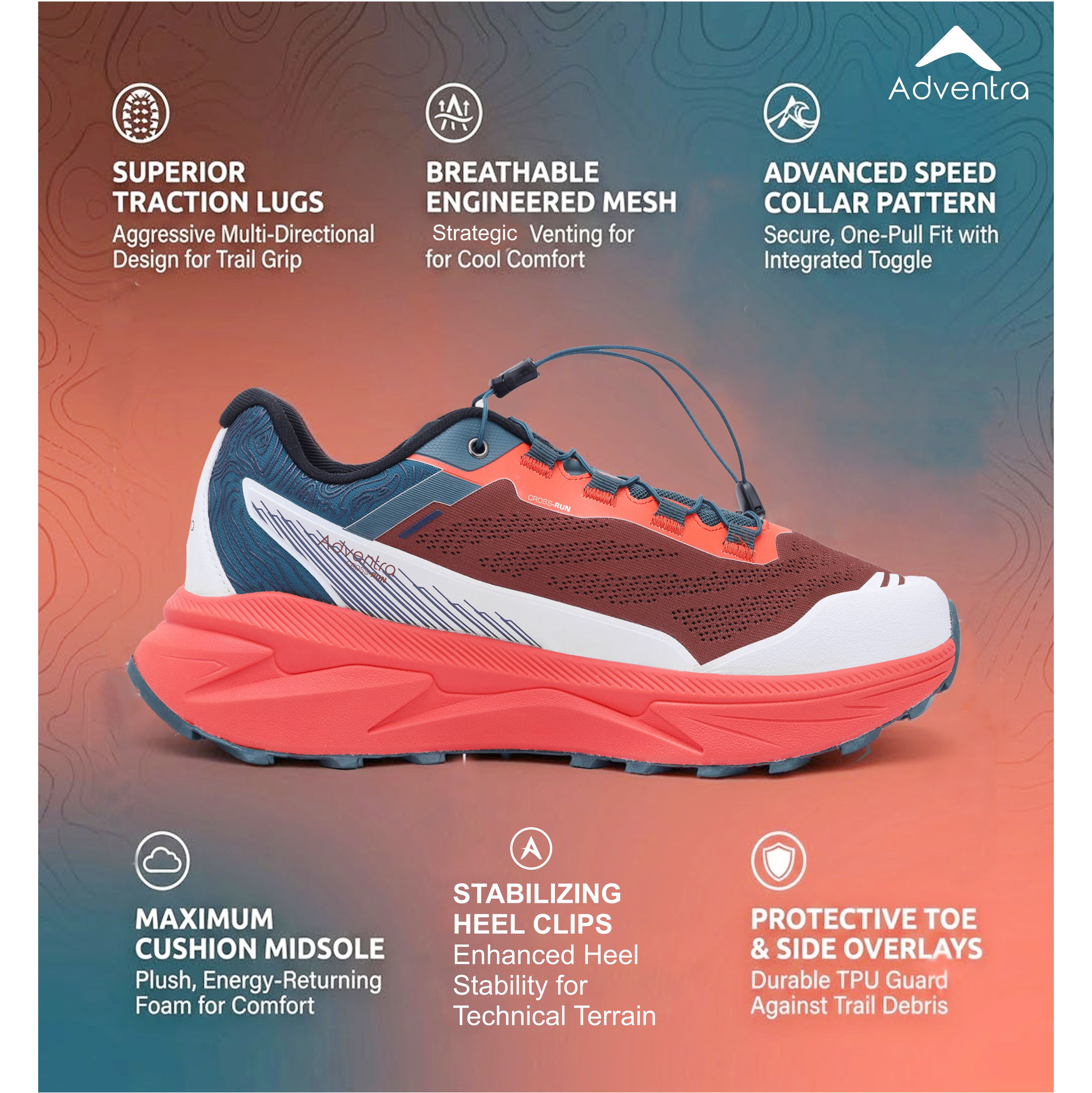 Men Trail Running Ultra Grip Lightweight Sports Shoes (TR2012) Orange-Red-thumbmail-3