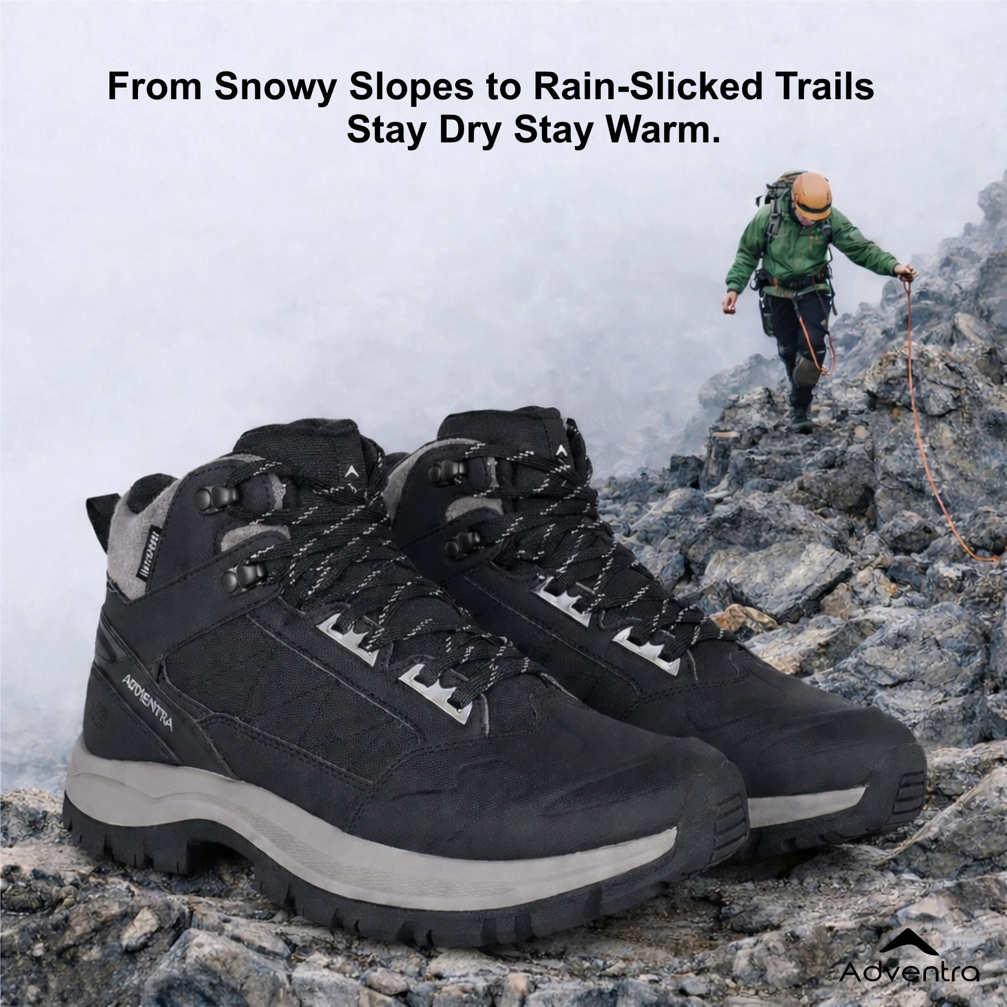 Men Waterproof Mid-Top Hiking Shoes with 3M Insulation (WH1104) Black-thumbmail-3