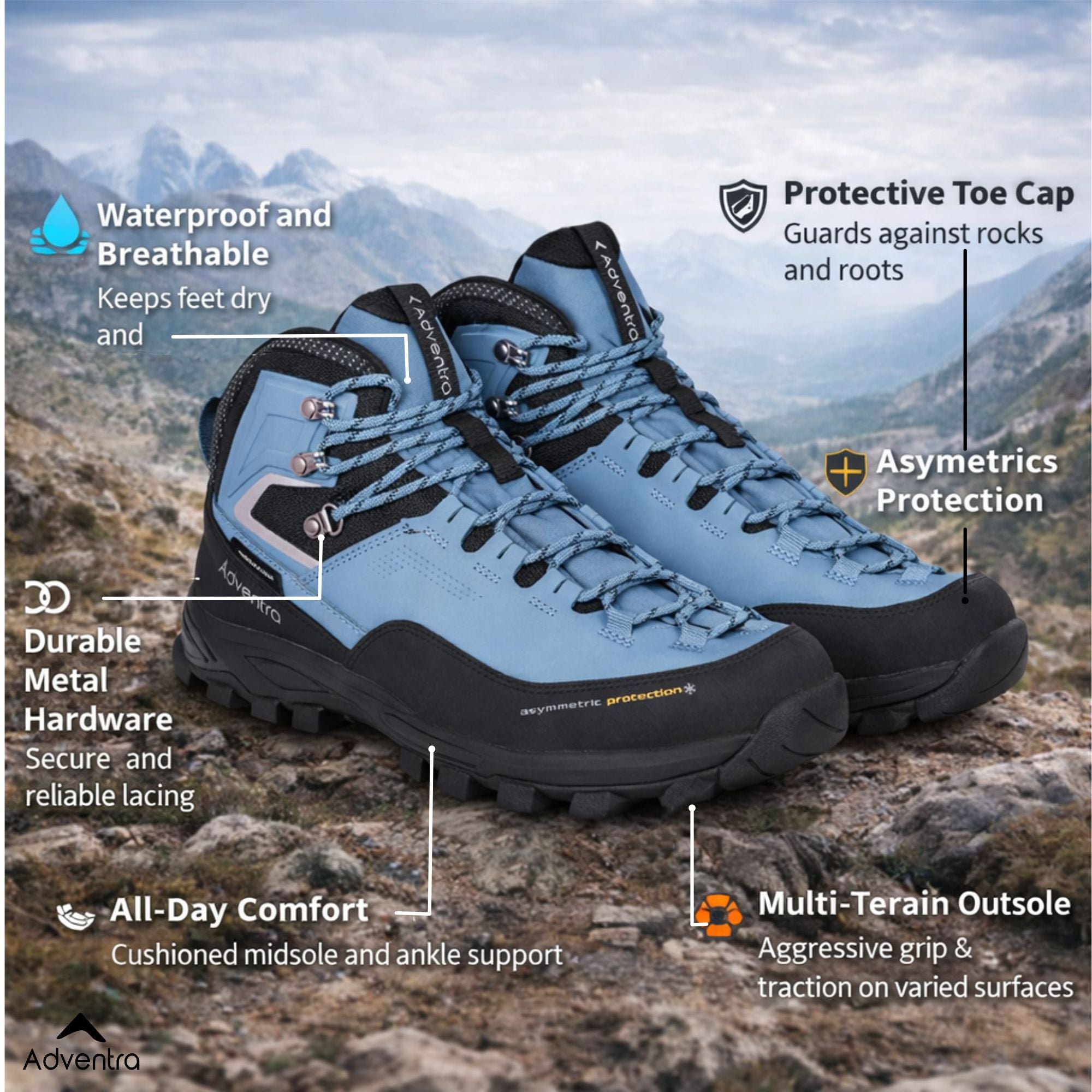 Men Waterproof Mid-Top Hiking Shoes with 3M Insulation (WH1106) Blue-thumbmail-2