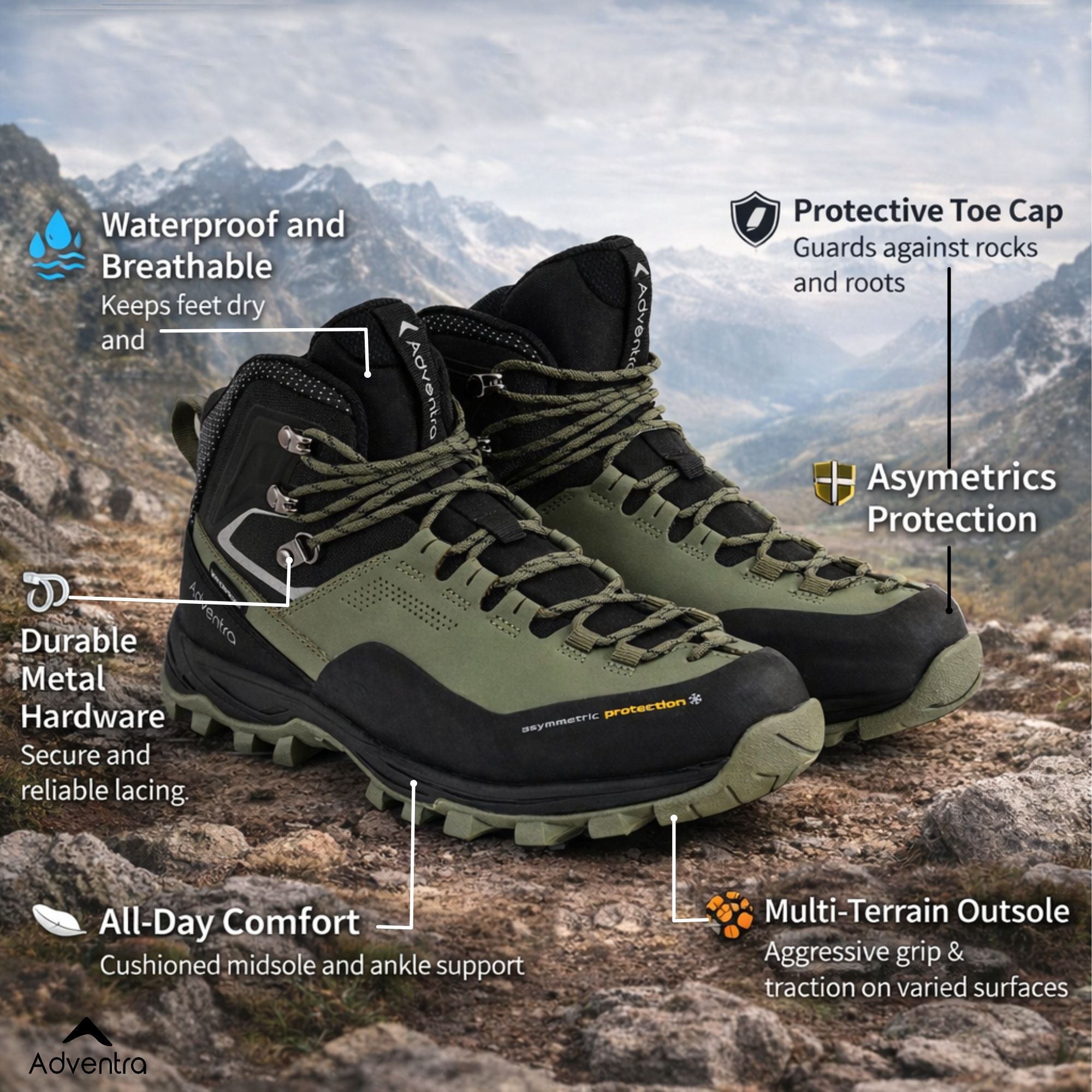 Men Waterproof Mid-Top Hiking Shoes with 3M Insulation (WH1106) Green-thumbmail-2