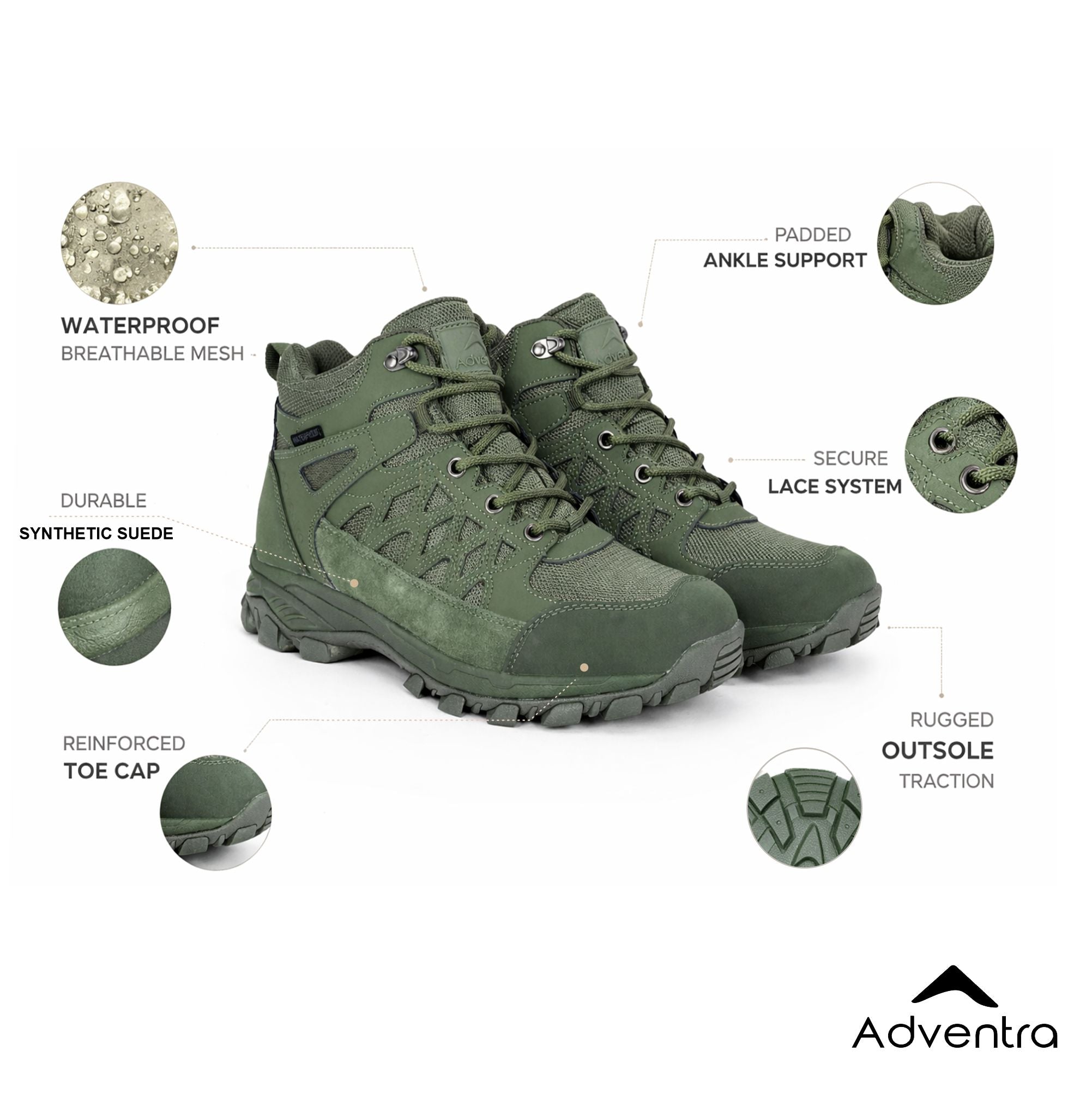 Men Waterproof Mid-Top Hiking Shoes with Cushioned Comfort (WH1107) Green-thumbmail-2