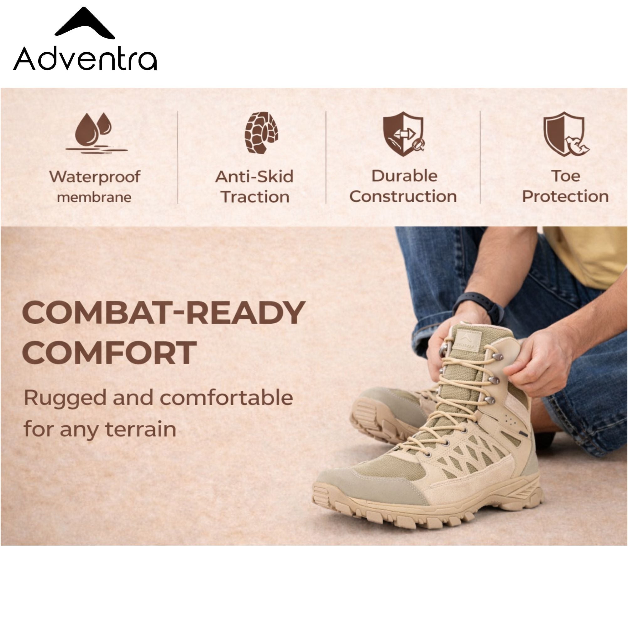 Men Waterproof High-Top Hiking Shoes with Cushioned Comfort (WH1108) Beige-thumbmail-2