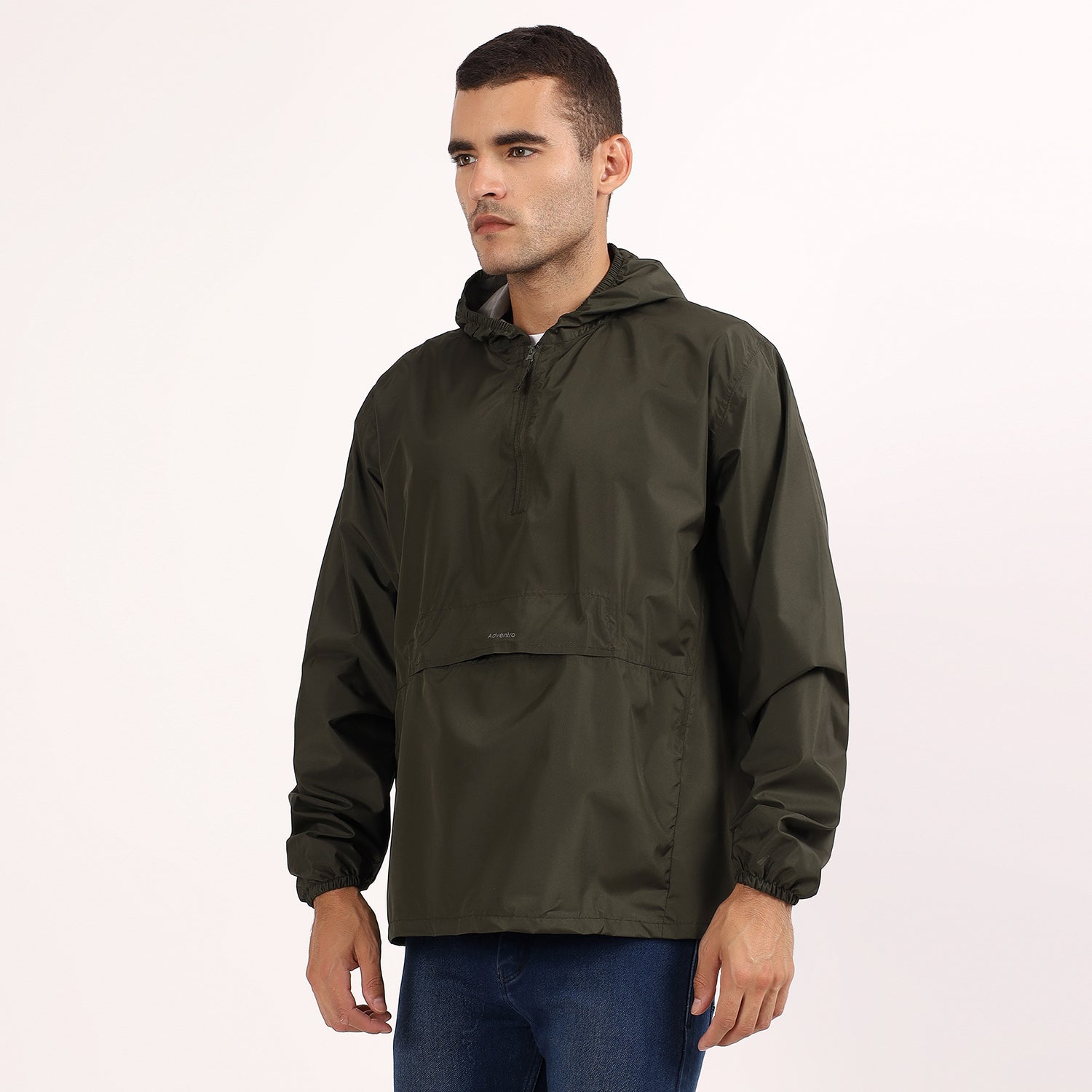 Rain Jacket with pouch, Half zip rain coat, Lightweight, Waterproof | RJ100 | Olive-thumbmail-10