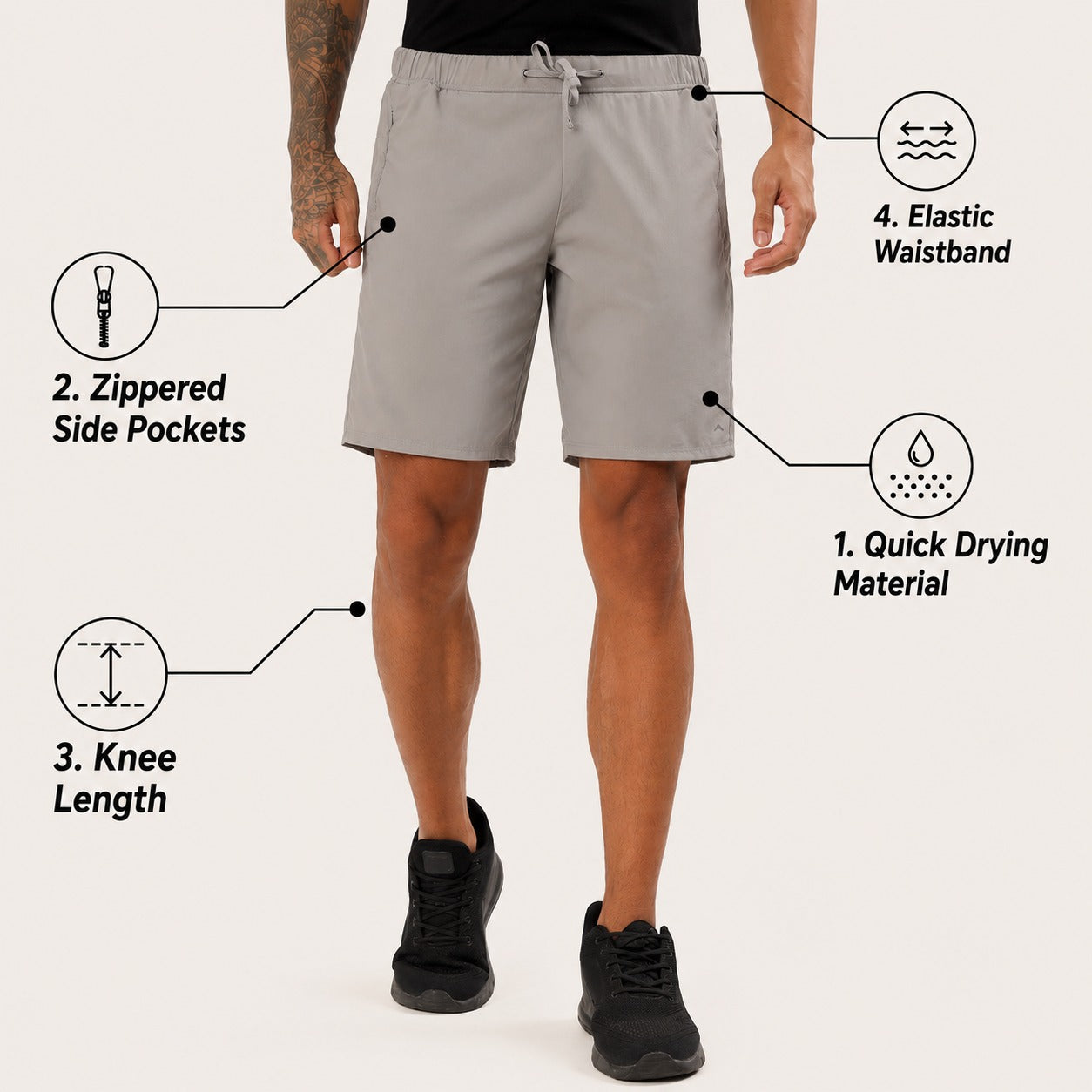Running Shorts Lightweight, Quick-Dry | RS1000| Grey-thumbmail-2