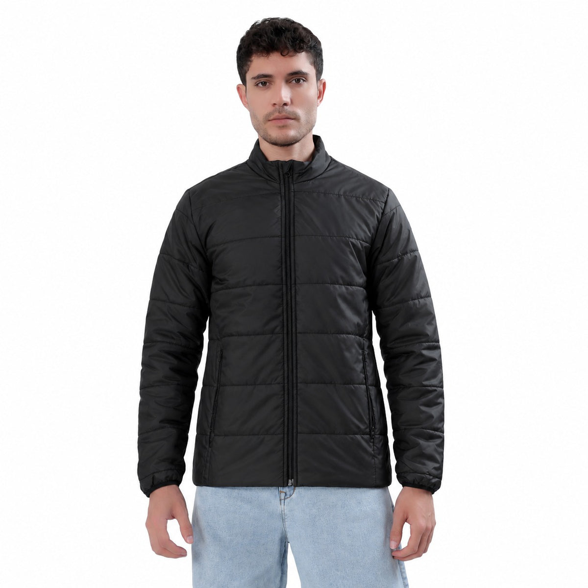 Men's Basic Winter Puffer Jacket – Water Repellent, Quilted - WH100 (Black)