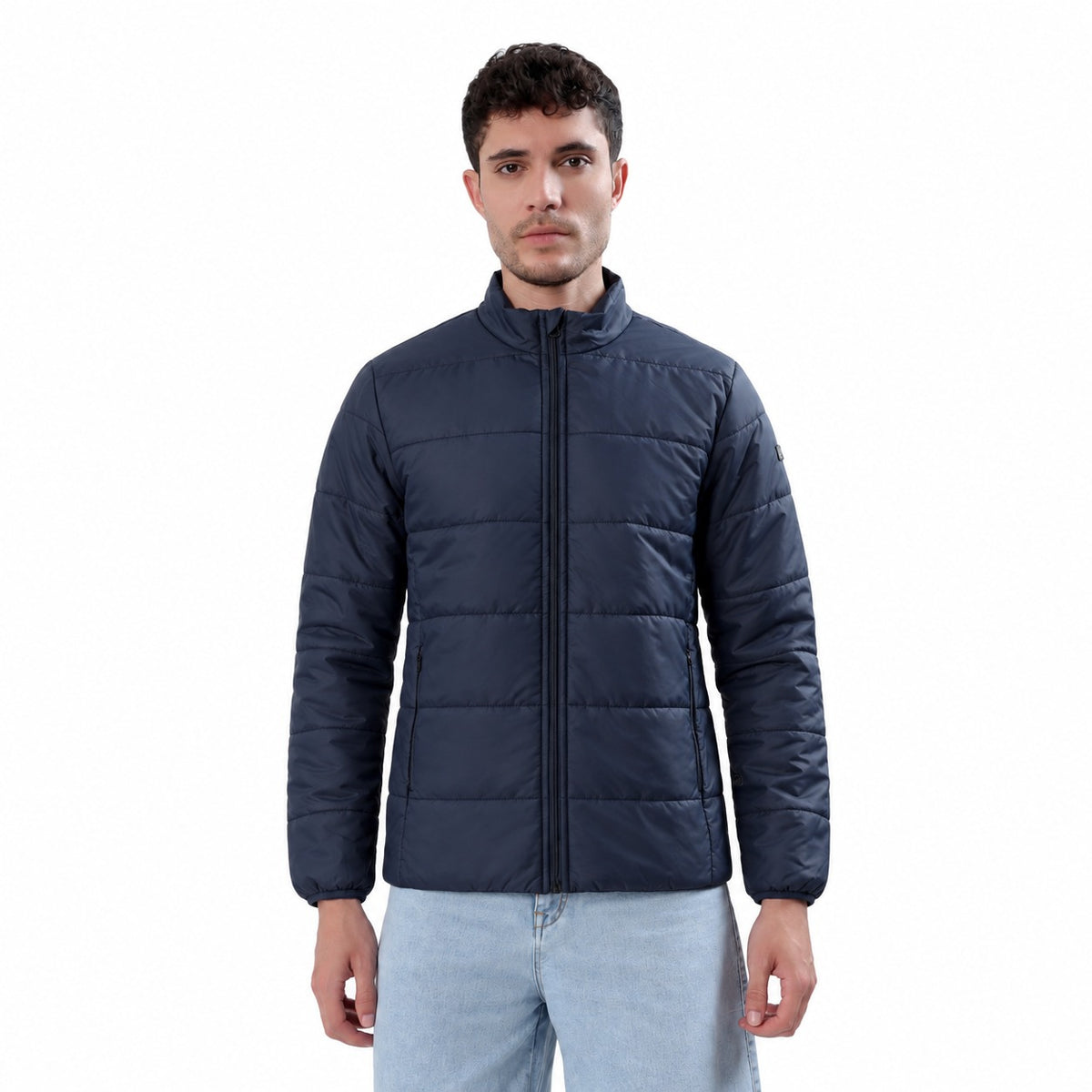 Men's Basic Winter Puffer Jacket – Water Repellent, Quilted - WH100 (Navy Blue)