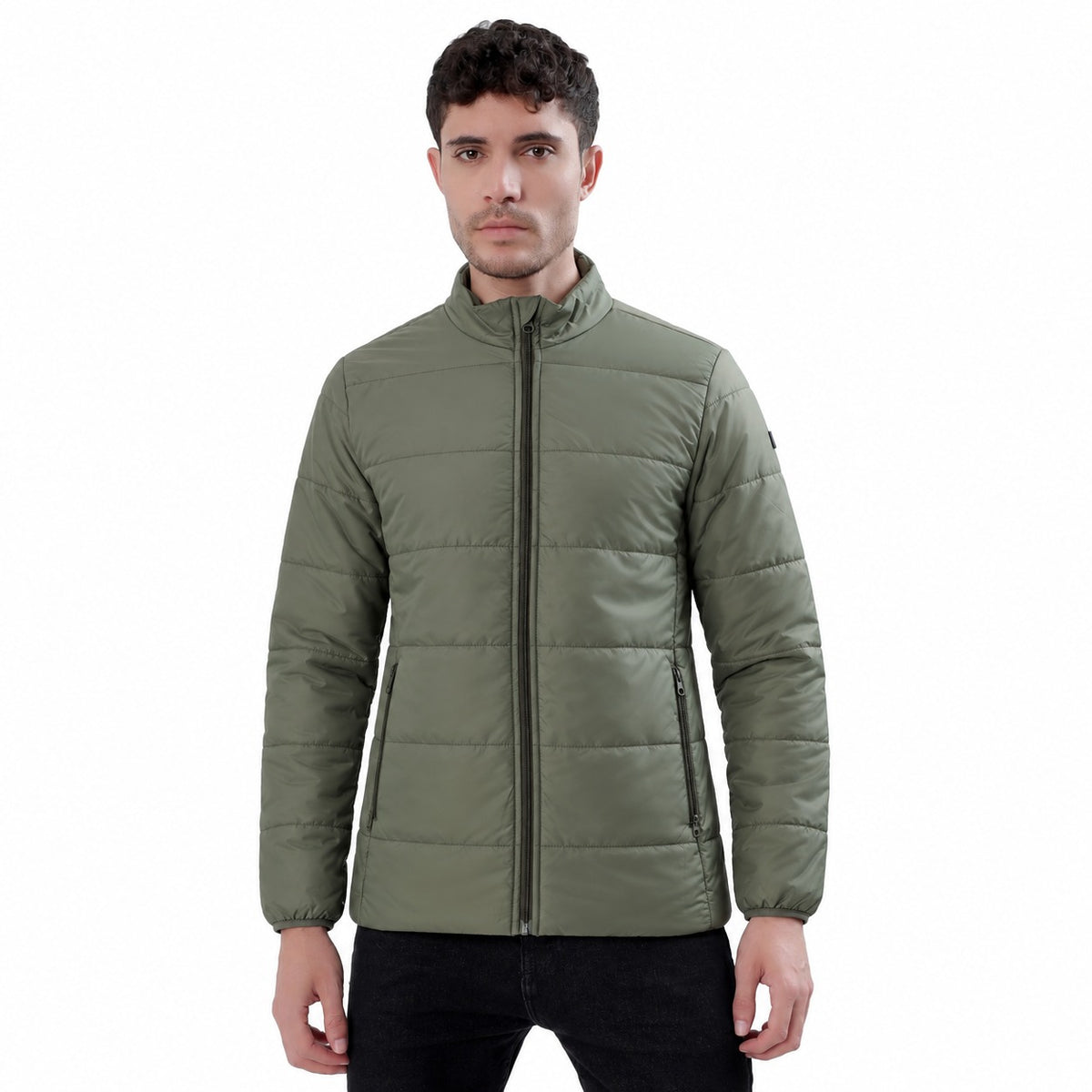 Men's Basic Winter Puffer Jacket – Water Repellent, Quilted - WH100 (Olive)