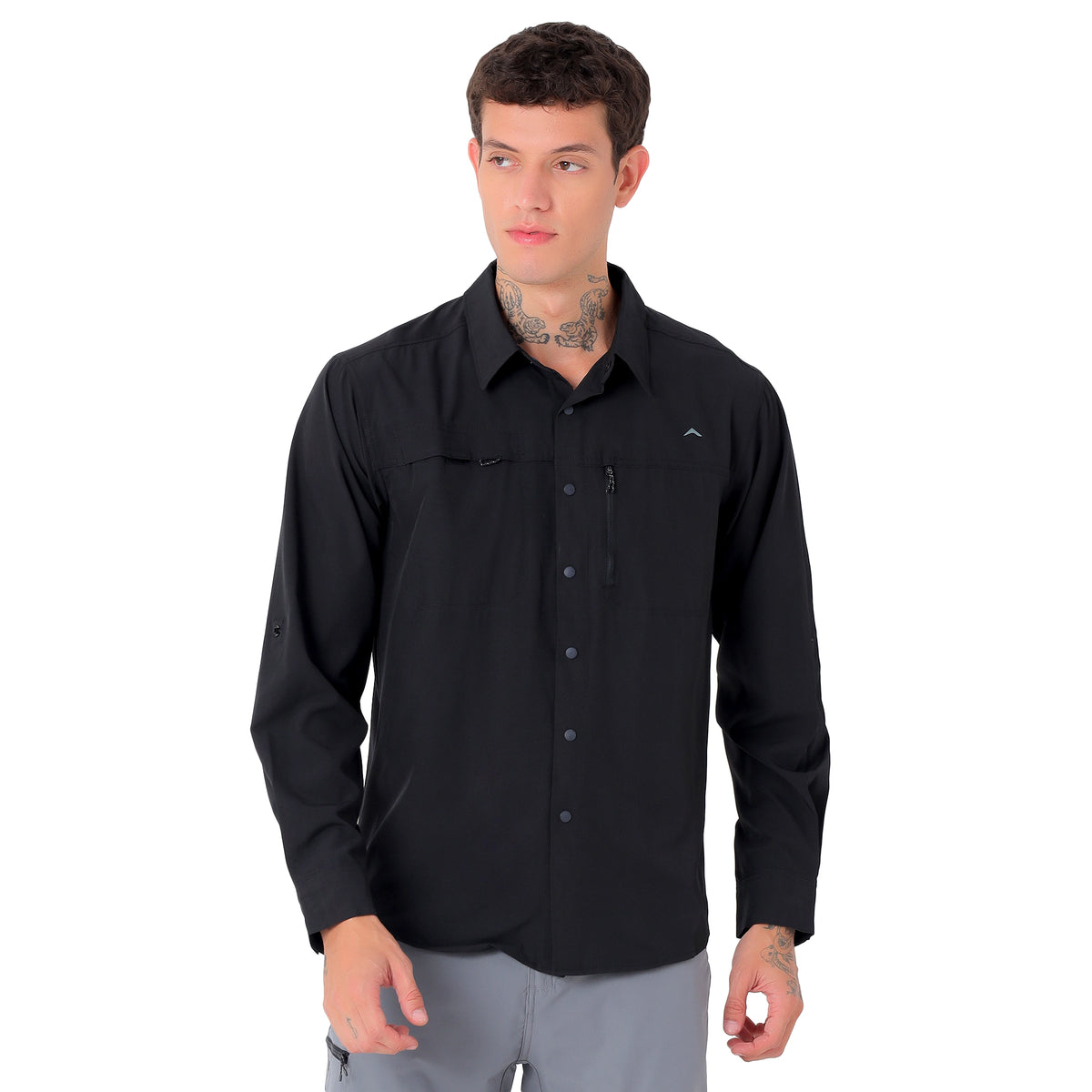 Men's 4-Way Stretch Travel Shirt | Lightweight Full Sleeve Outdoor Shirt for Hiking, Trekking & Travel | EV500 Black