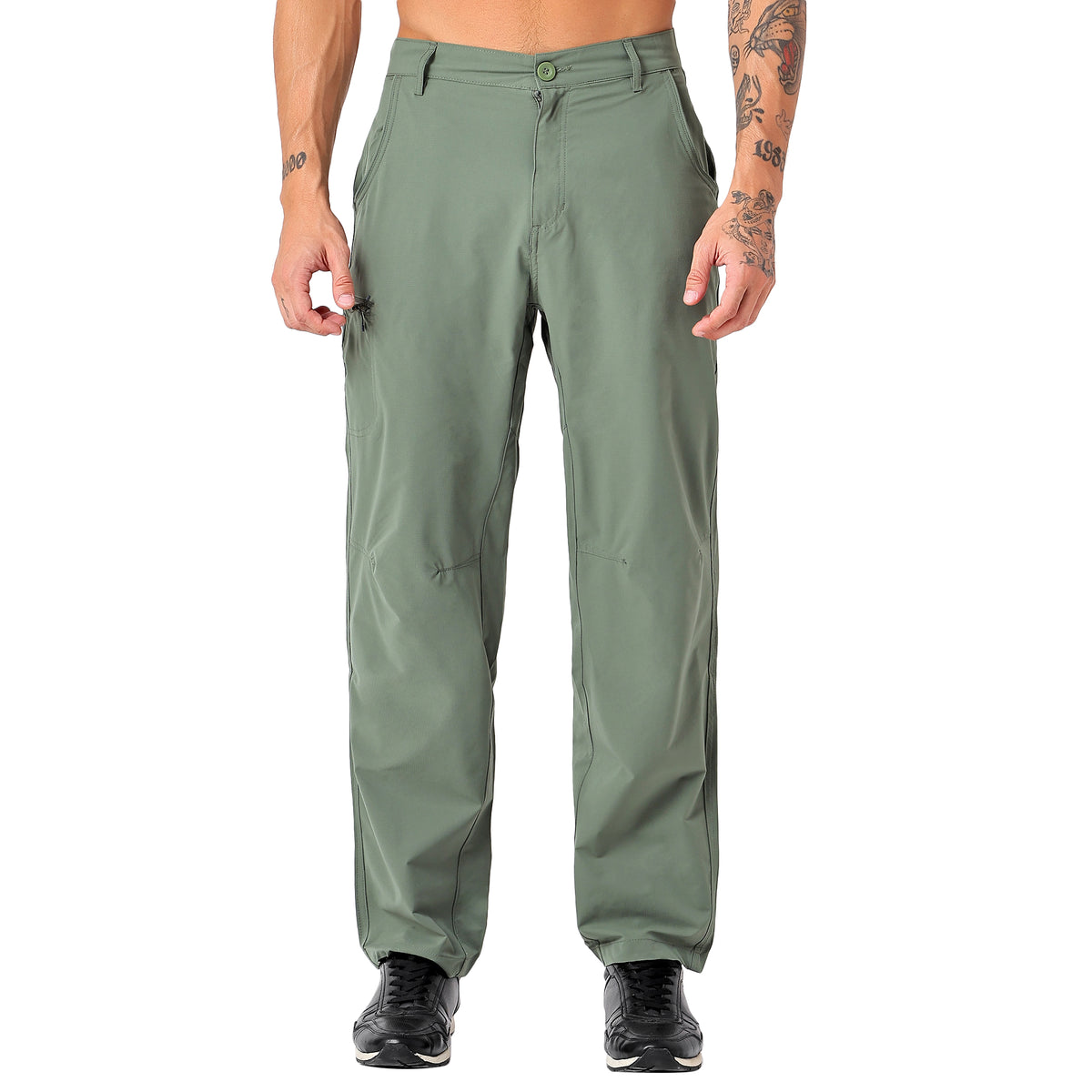 Men's Lightweight Cargo Pants with Zipper Pockets (EH910) - Olive-thumbmail-1
