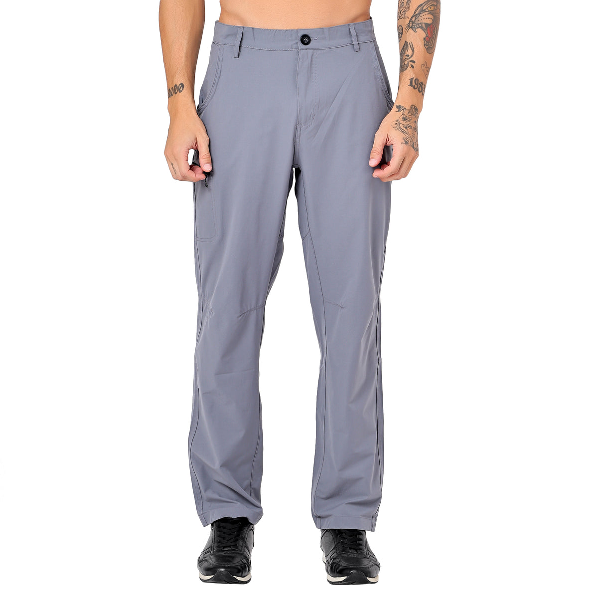 Men's Lightweight Cargo Pants with Zipper Pockets (EH910) - Grey-thumbmail-1