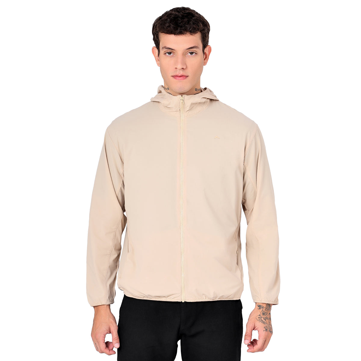Men's Lightweight Hooded Windcheater Full Zip Jacket - Beige (WC900)