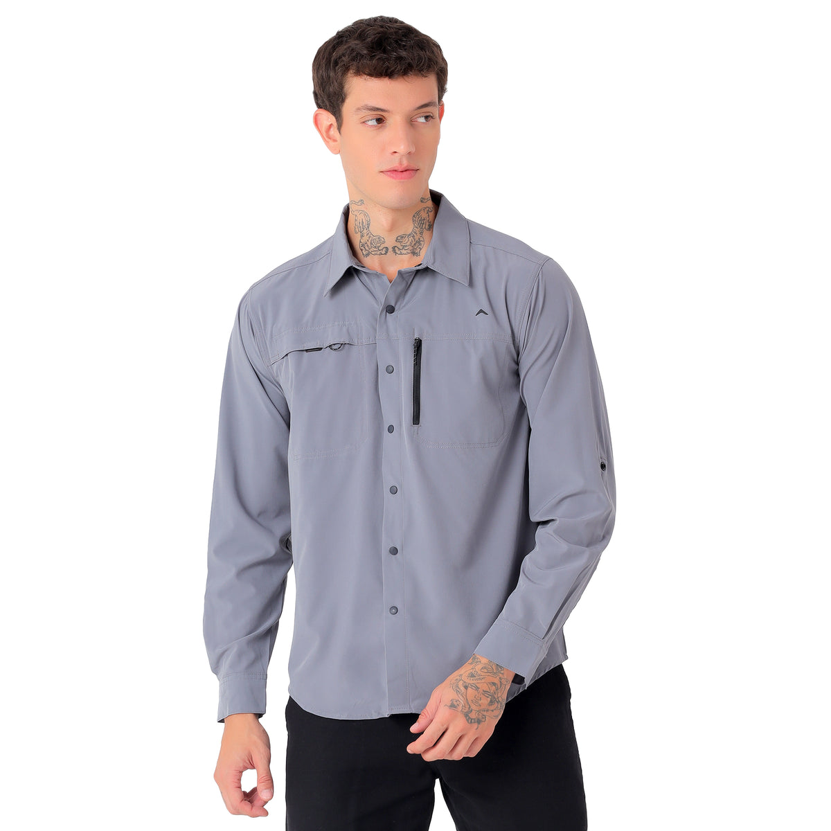 Men's 4-Way Stretch Travel Shirt | Lightweight Full Sleeve Outdoor Shirt for Hiking, Trekking & Travel | EV500 Grey