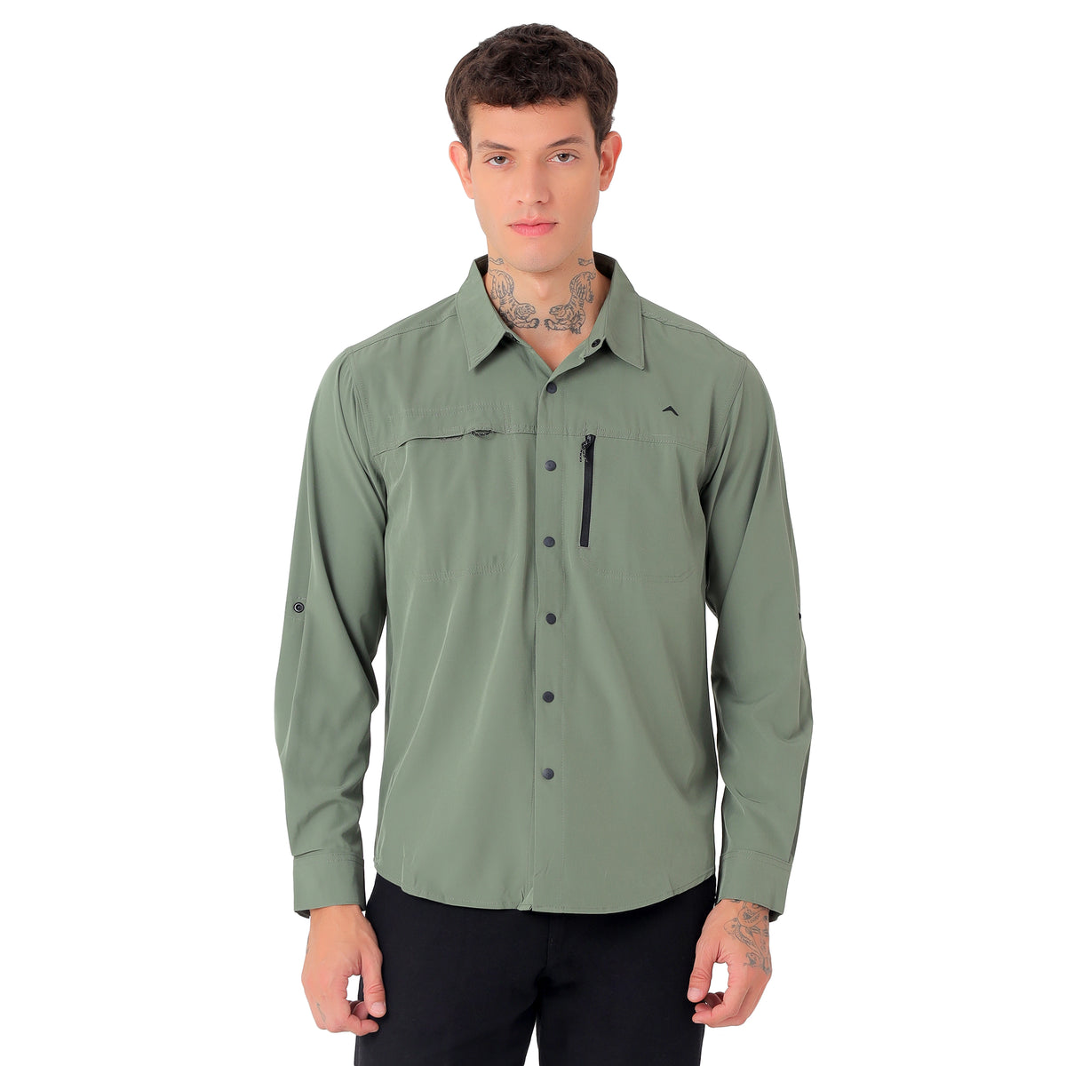 Men's 4-Way Stretch Travel Shirt | Lightweight Full Sleeve Outdoor Shirt for Hiking, Trekking & Travel | EV500 Olive