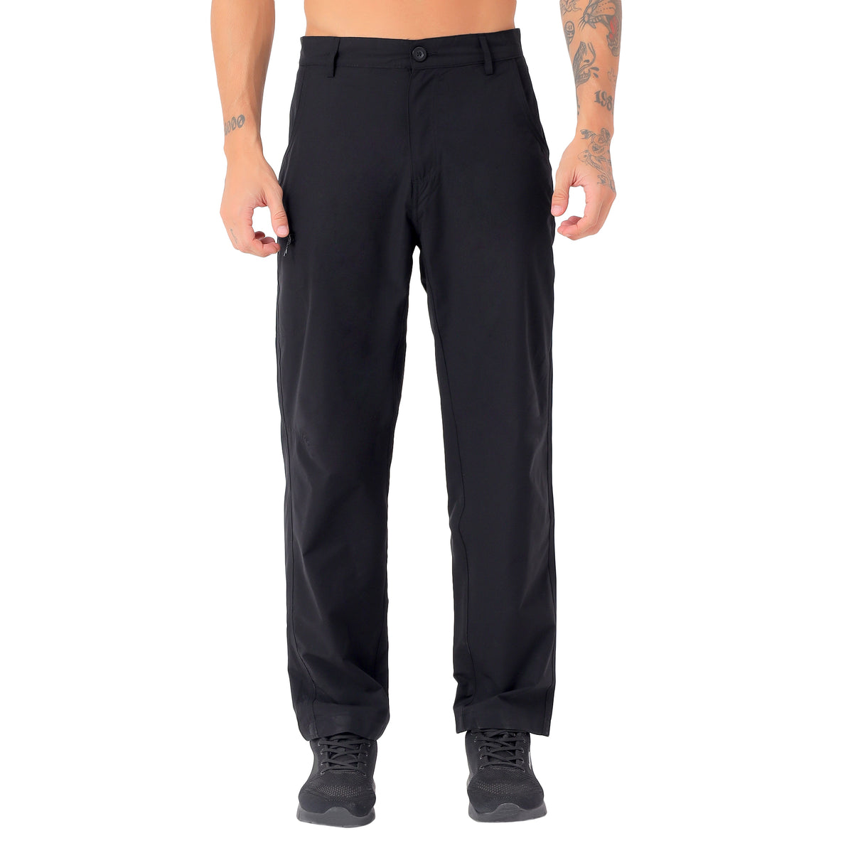 Men's Lightweight Cargo Pants with Zipper Pockets (EH910) - Black-thumbmail-1