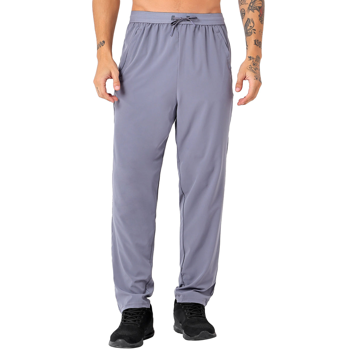 Men's Long Track Pants with 1 Zipper Pocket (EH930) Grey-thumbmail-1