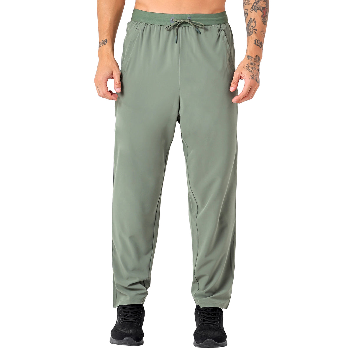 Men's Long Track Pants with 1 Zipper Pocket (EH930) Olive-thumbmail-1