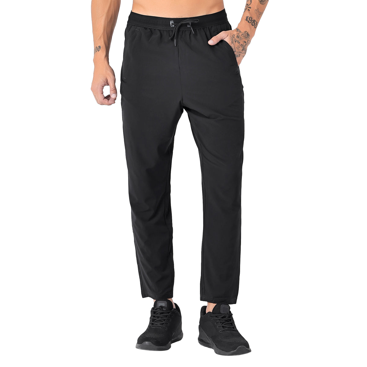Men's Long Track Pants with 1 Zipper Pocket (EH930) Black-thumbmail-1
