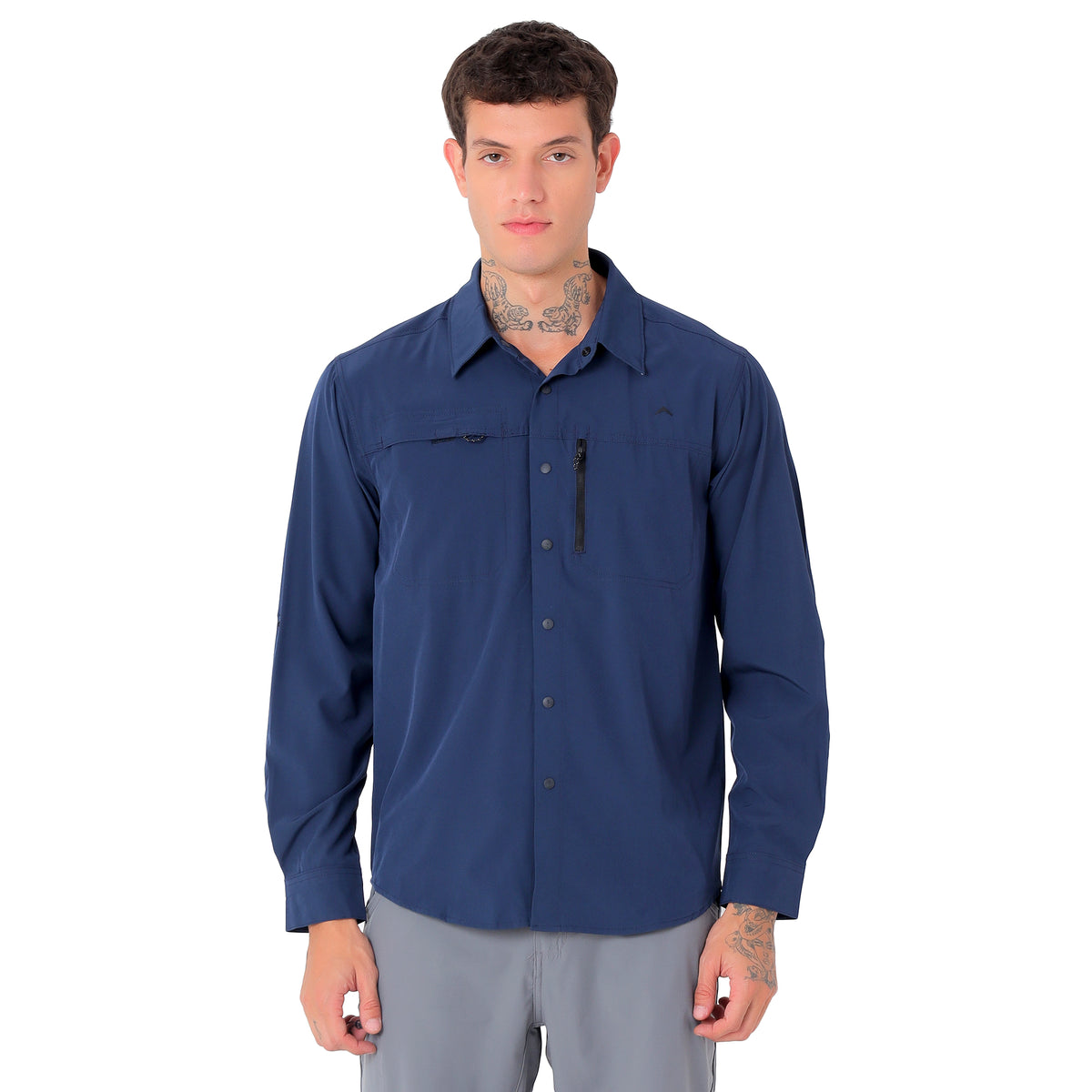 Men's 4-Way Stretch Travel Shirt | Lightweight Full Sleeve Outdoor Shirt for Hiking, Trekking & Travel | EV500 Navy