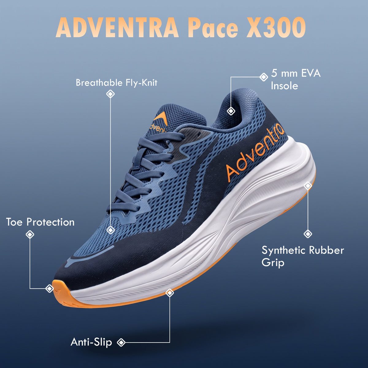 Men's Lightweight Running Sports Shoes for Walking, Gym and Training (RRX300) - Navy-thumbmail-3