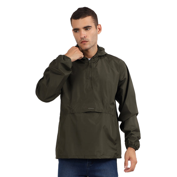 Rain Jacket with pouch, Half zip rain coat, Lightweight, Waterproof | RJ100 | Olive