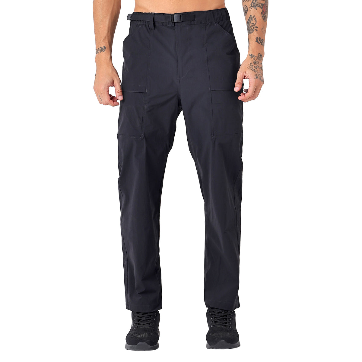 Men's Lightweight Long Pants with Buckle Belt (EH970) Navy-thumbmail-1