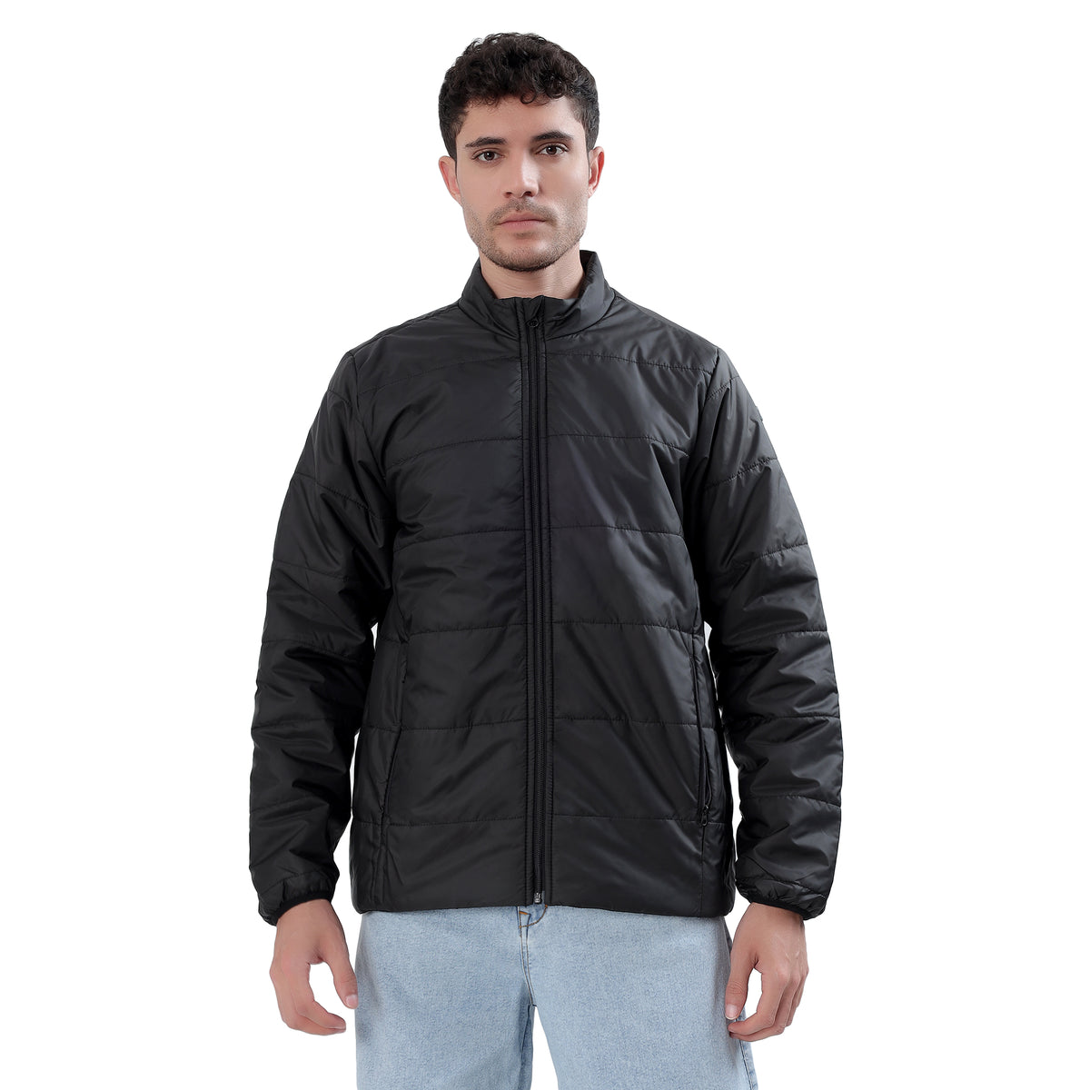 Men's Basic Winter Puffer Jacket – Water Repellent, Quilted - WH100 (Black)-thumbmail-1