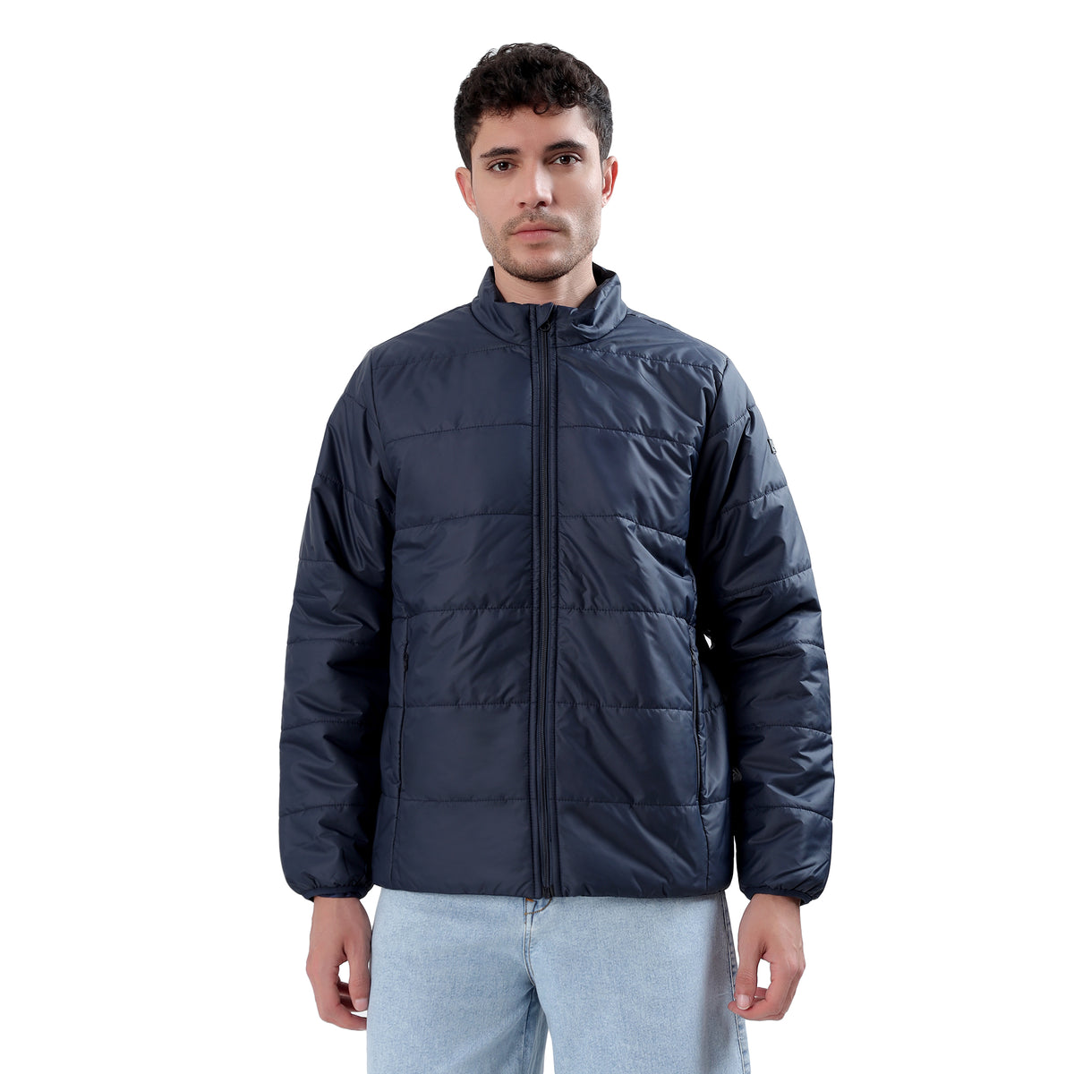 Men's Basic Winter Puffer Jacket – Water Repellent, Quilted - WH100 (Navy Blue)-thumbmail-1
