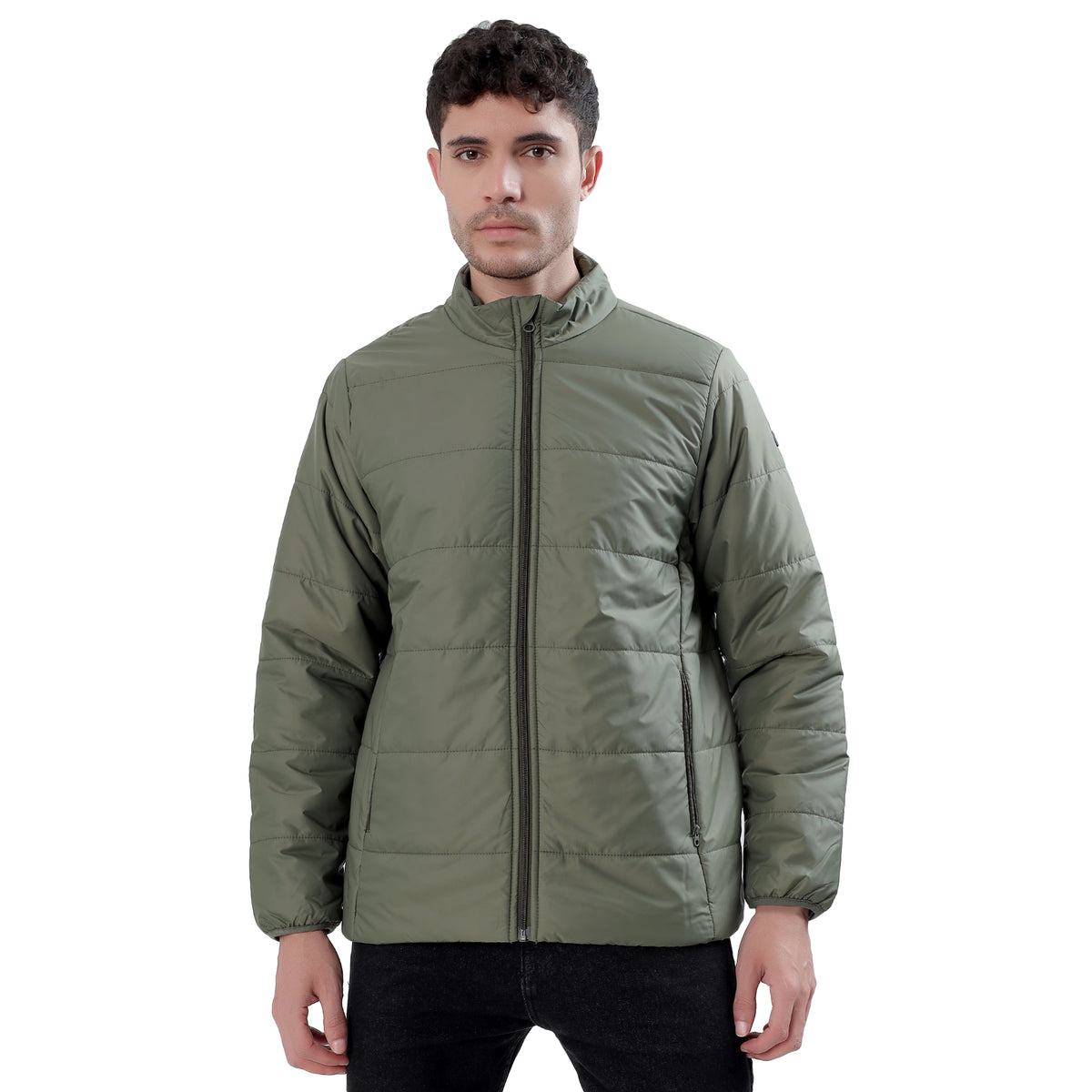 Men's Basic Winter Puffer Jacket – Water Repellent, Quilted - WH100 (Olive)-thumbmail-1